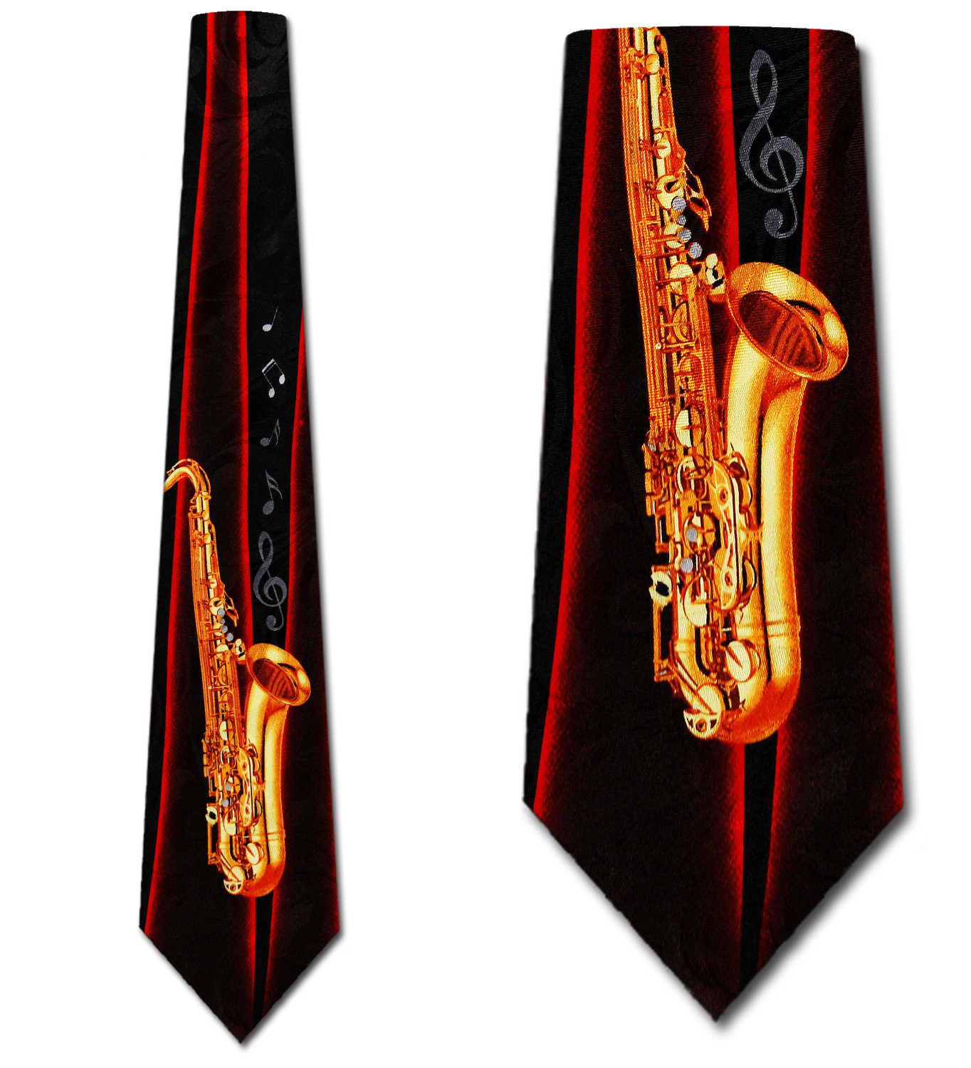 1928-100: Sax Ties Music Black Red Saxophone Necktie by Steven Harris
