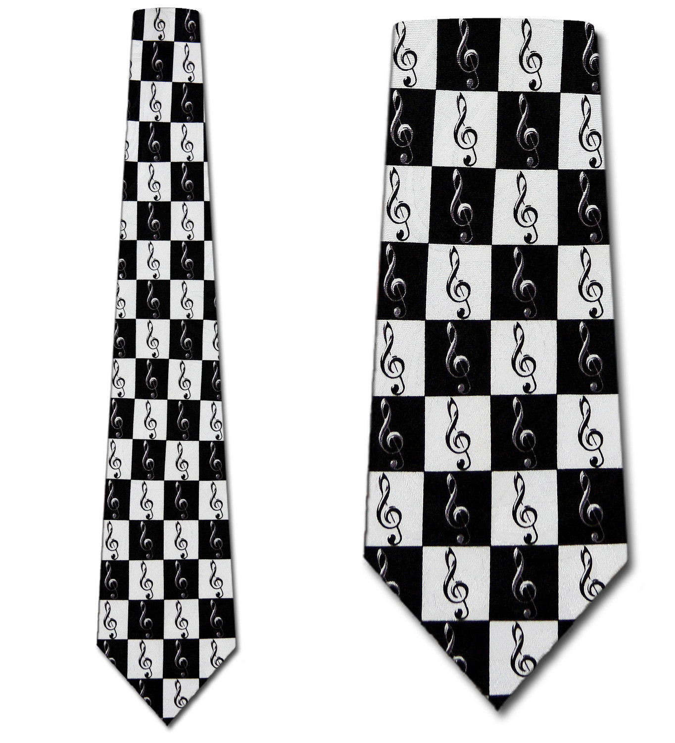 1955-100: Checkered Clefs Necktie Black White Music Clef Ties by Steven Harris