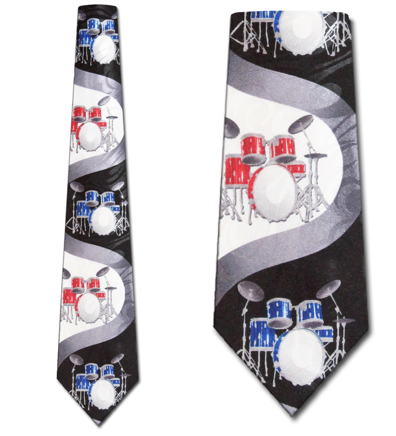 1961-100: Wavy Drums Tie Black Drum Set Neckties by Steven Harris
