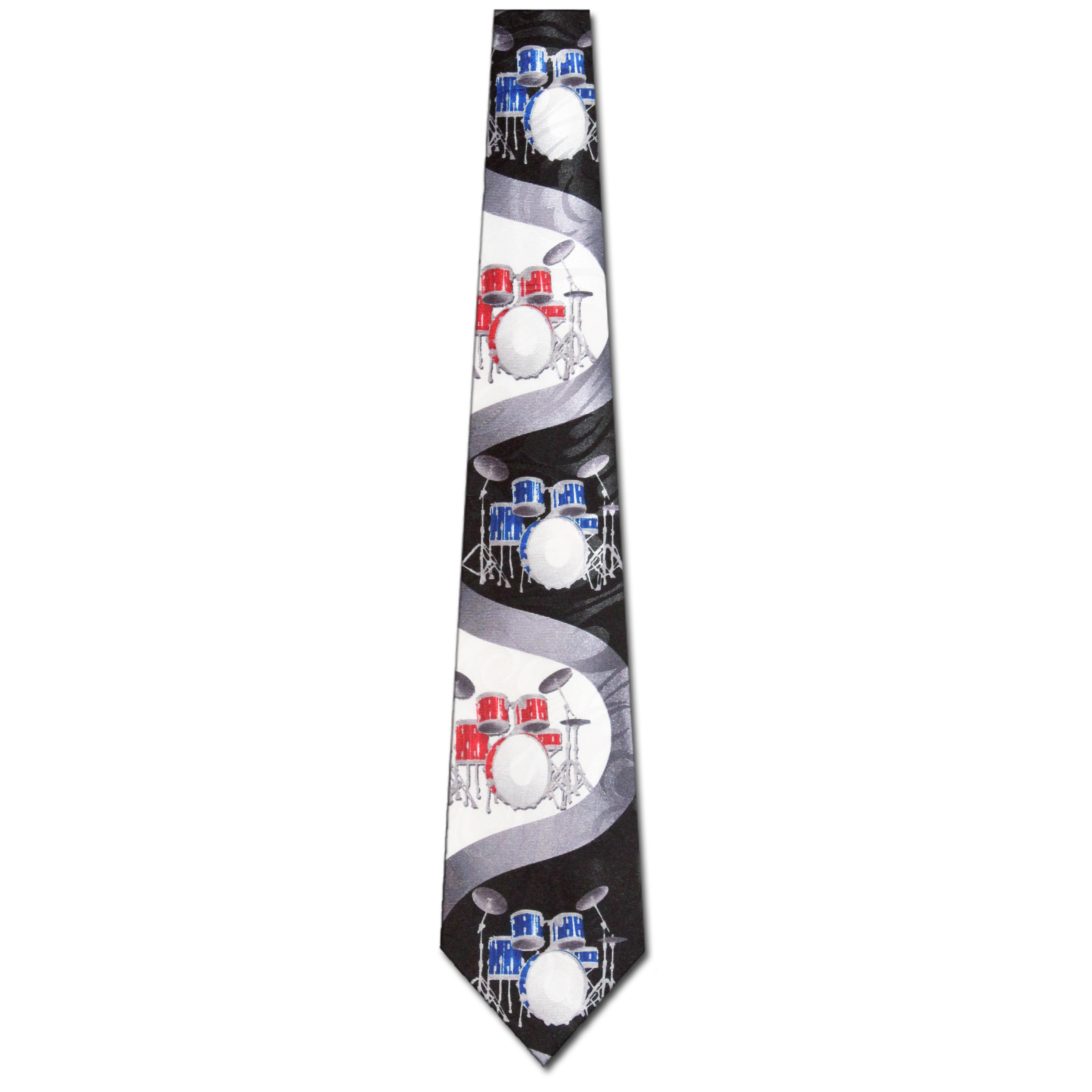 1961-100: Wavy Drums Tie Black Drum Set Neckties by Steven Harris at Abcties.com