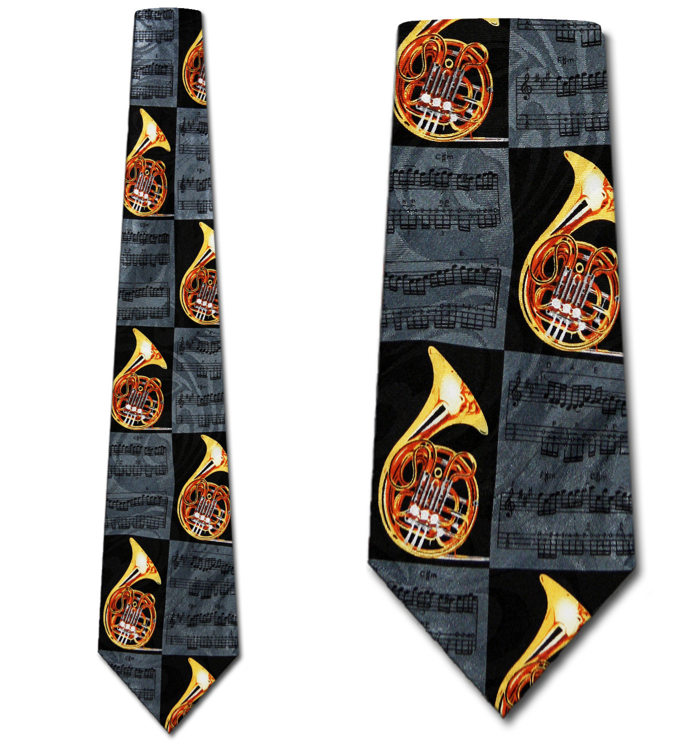 1962-100: French Horn Ties Sheet Music Brass Horns Necktie by Steven Harris