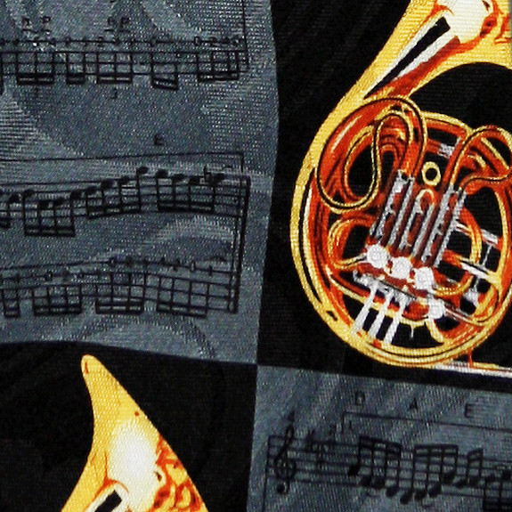 1962-100: French Horn Ties Sheet Music Brass Horns Necktie by Steven Harris