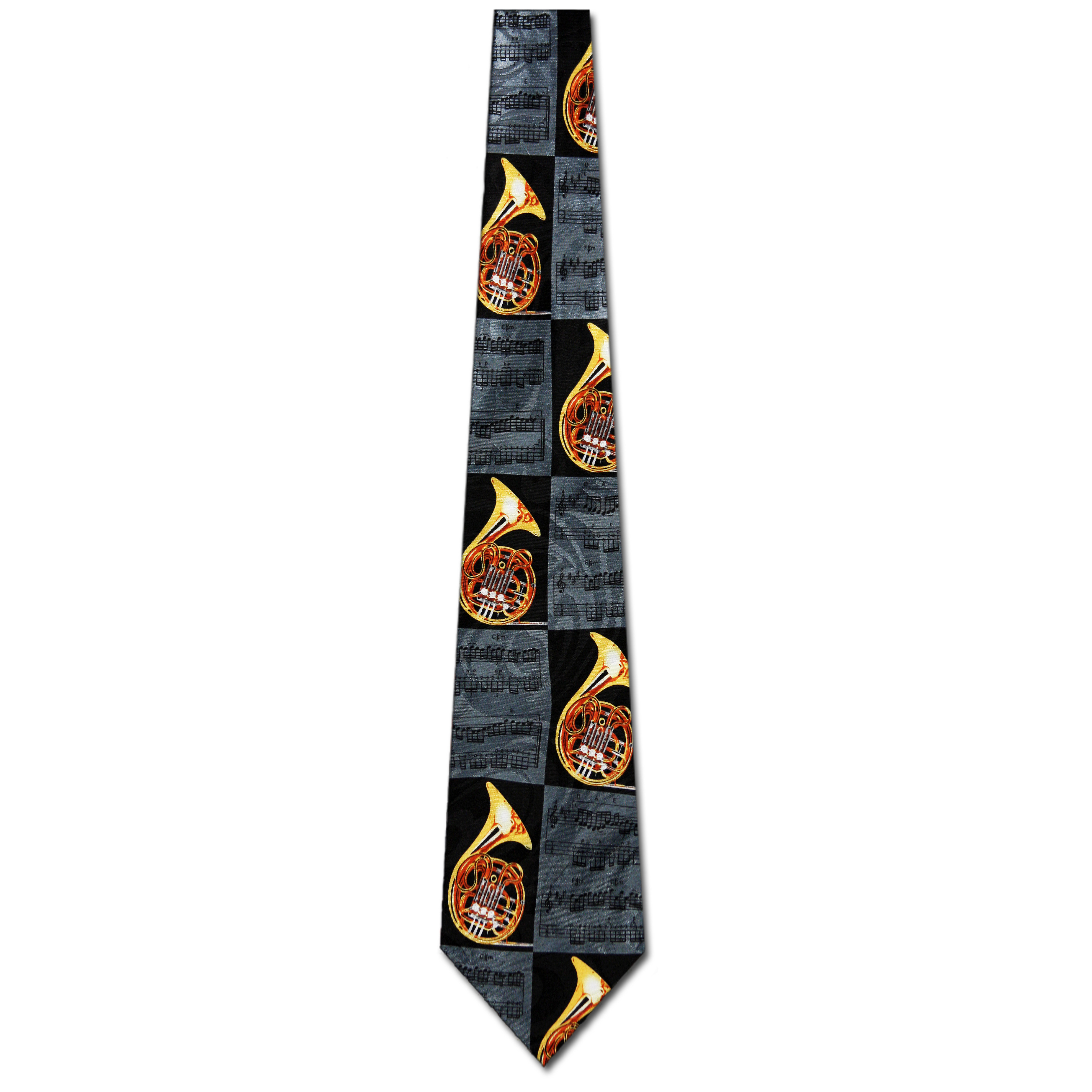 1962-100: French Horn Ties Sheet Music Brass Horns Necktie by Steven Harris at Abcties.com