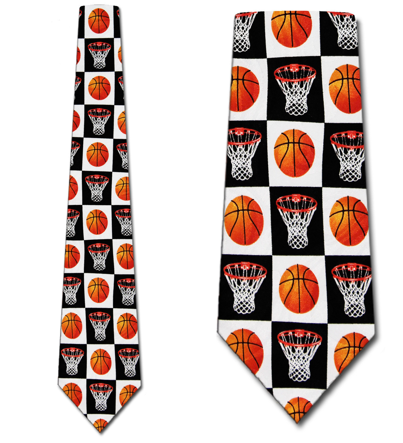 1974-100: Checkered Basketballs Tie Black and White Nets Baskets Neckties by Steven Harris