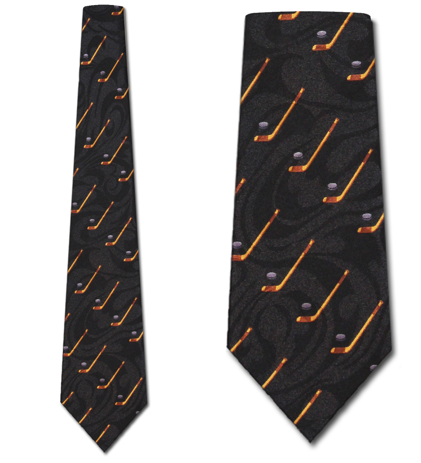 1975-100: Hockey Stick Ties Black Diagonal Sports Ties by Steven Harris