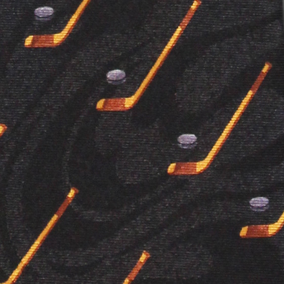 1975-100: Hockey Stick Ties Black Diagonal Sports Ties by Steven Harris
