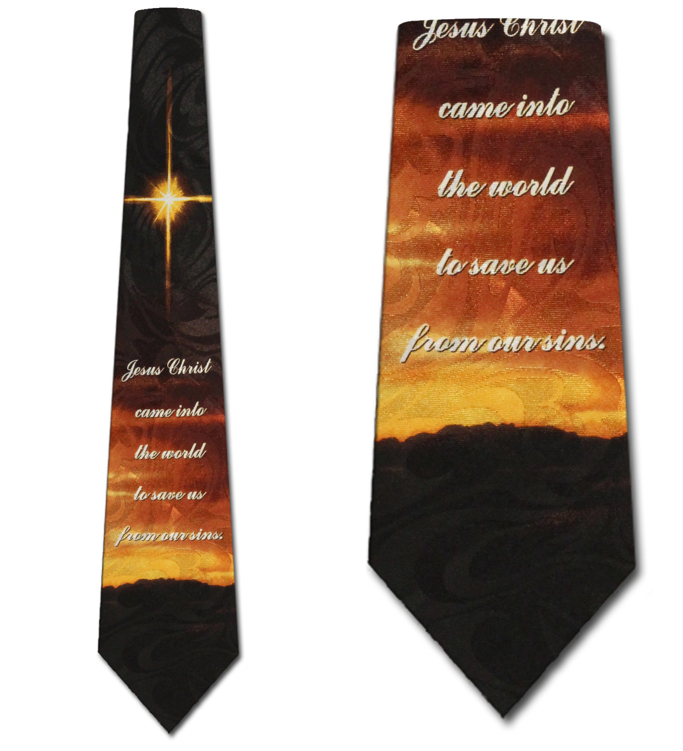 1995-100: Save Us From Our Sins Necktie Star Sunset Religious Ties Black by Steven Harris