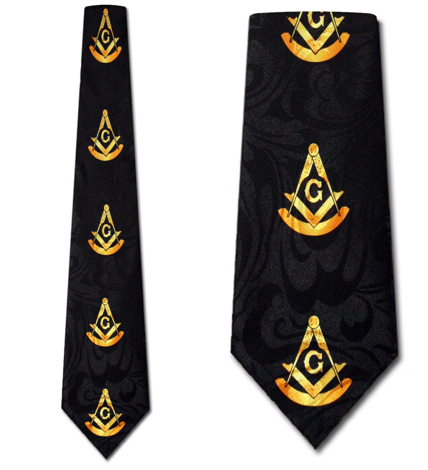 1998-100: Mason Ties Large Compass Square Neckties Black by Steven Harris