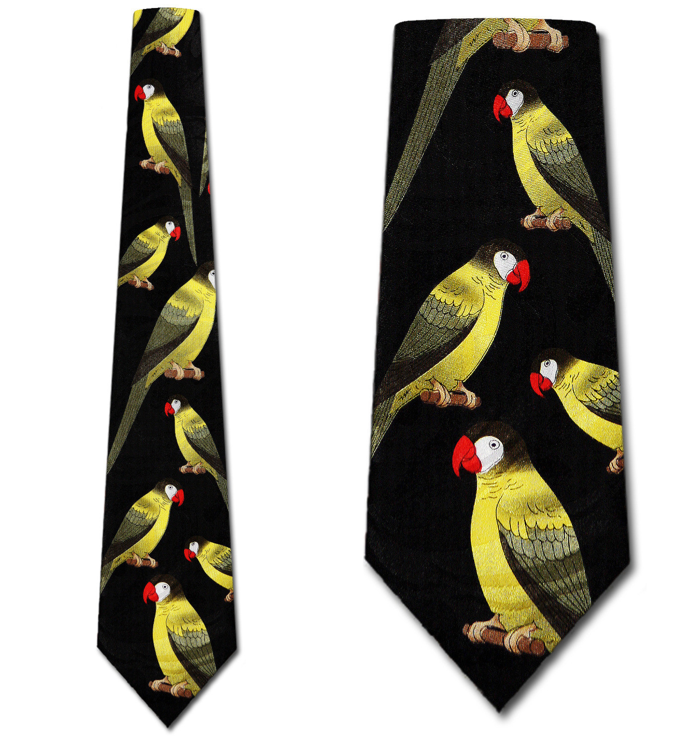 2018-100: Green Parrot Ties Bird Neckties Black by Steven Harris