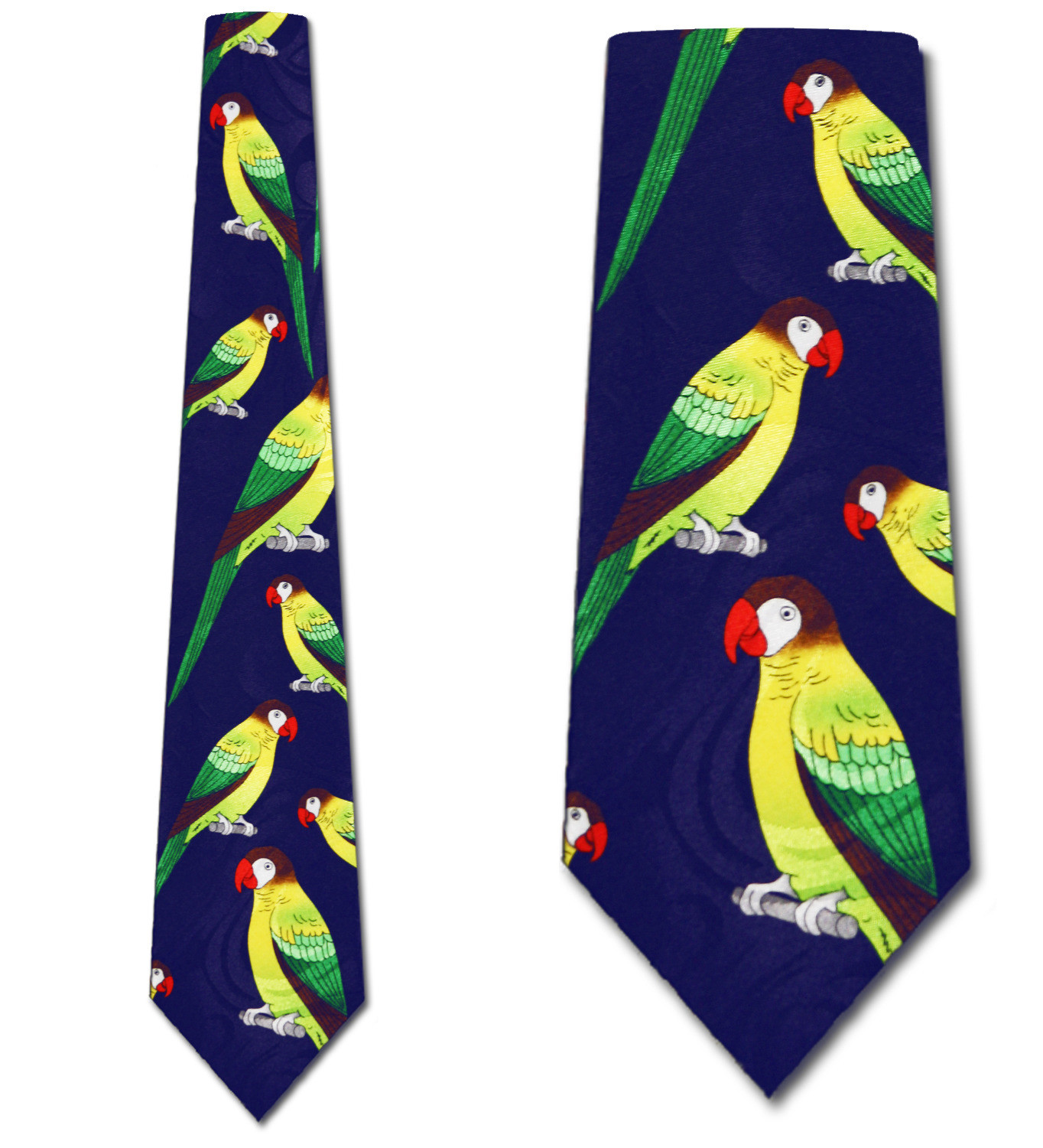 2018-102: Green Parrots Ties Navy Parrot Necktie by Steven Harris