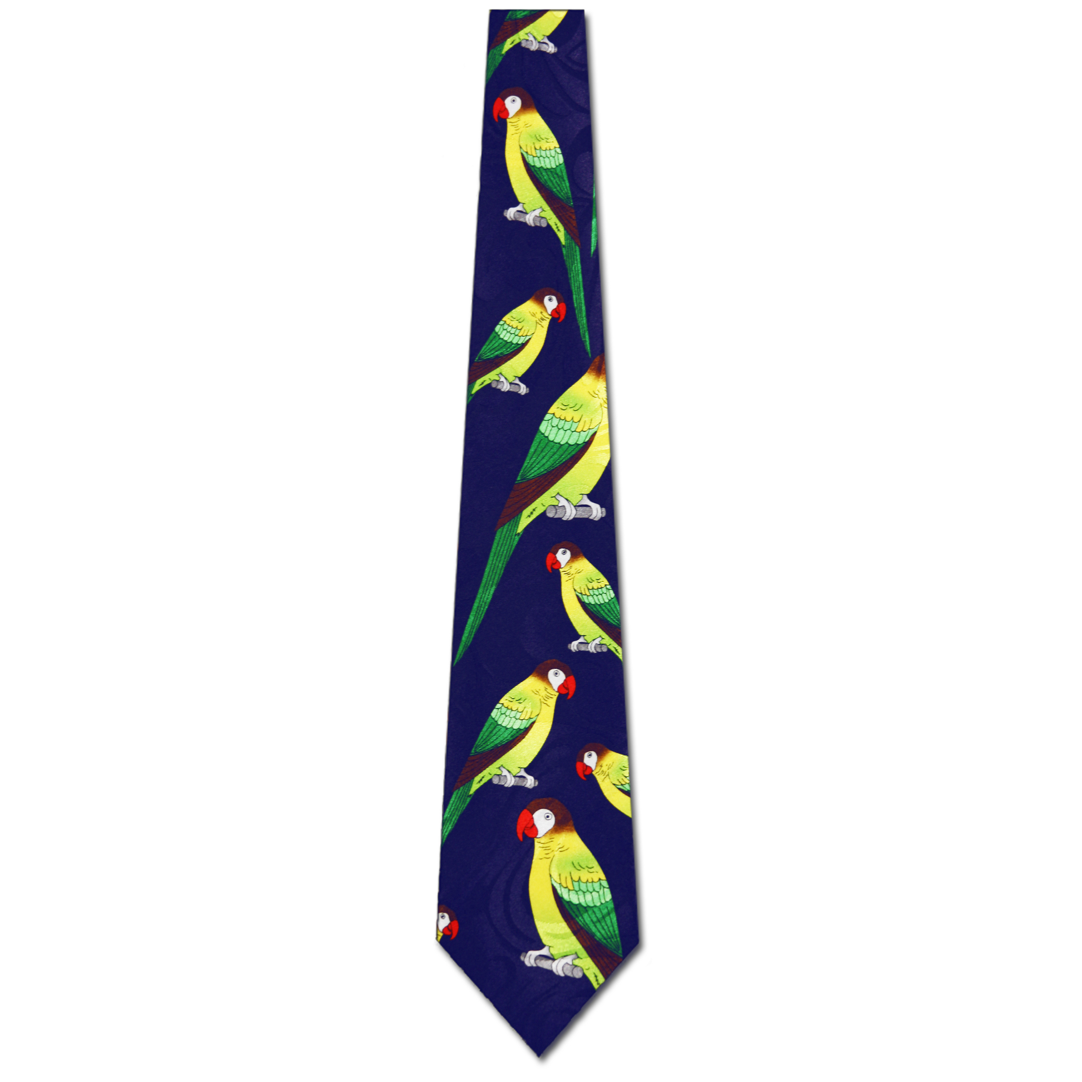 2018-102: Green Parrots Ties Navy Parrot Necktie by Steven Harris at Abcties.com
