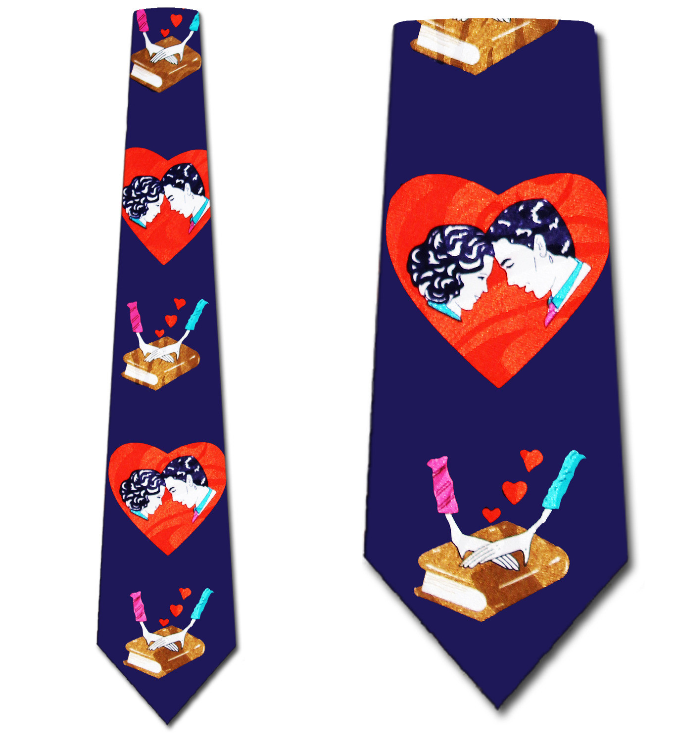 2044-102: In Love Ties Couples Hearts Wedding Vows Neckties Navy by Steven Harris