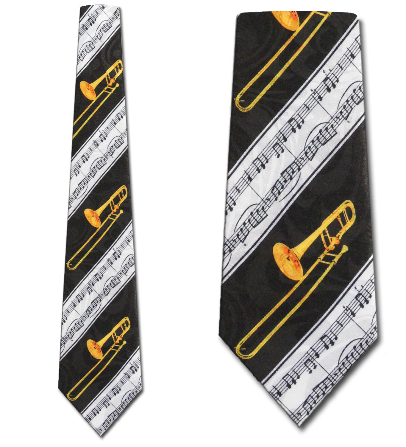 2073-100: Diagonal Trombone Stripe Ties Black Trombones Necktie by Steven Harris