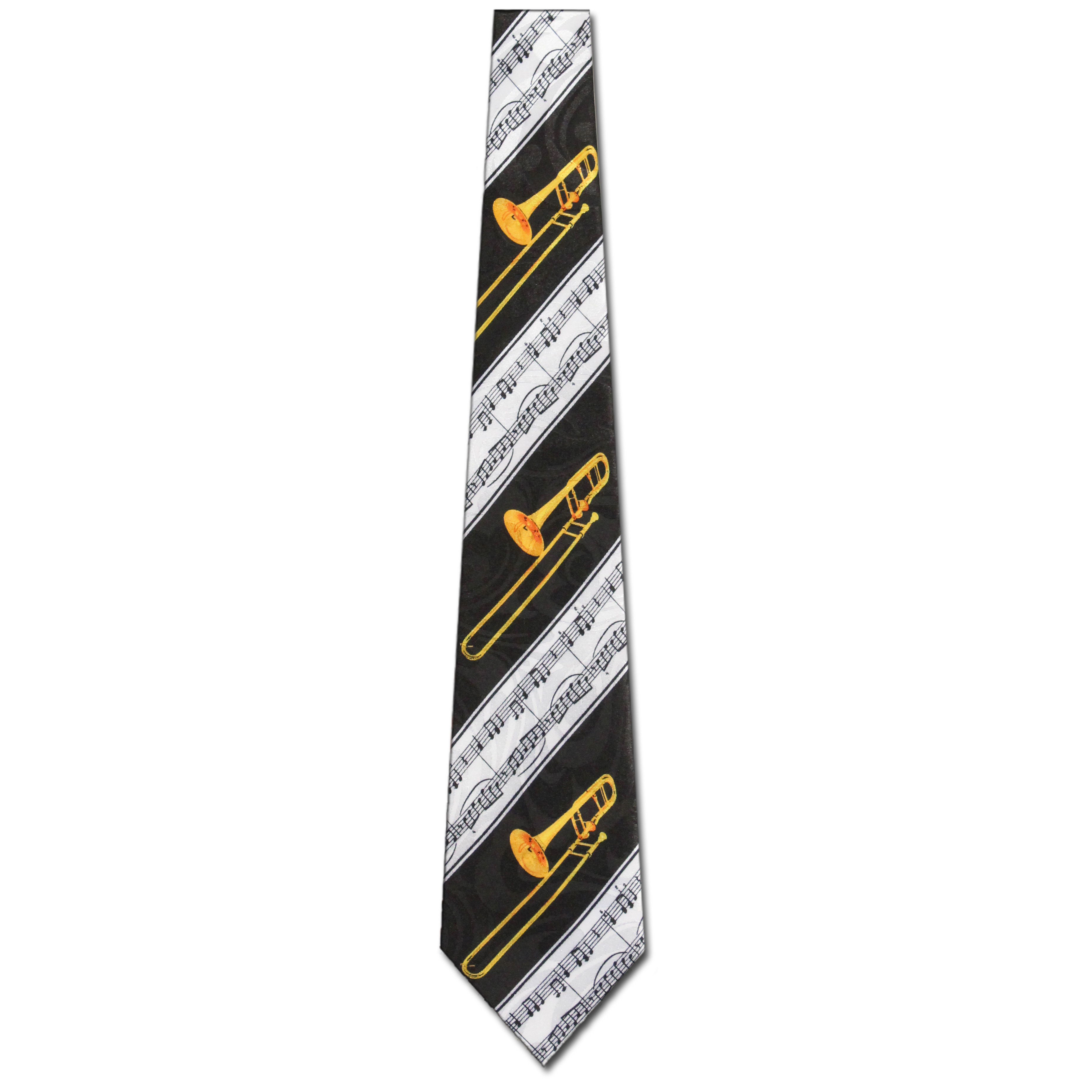 2073-100: Diagonal Trombone Stripe Ties Black Trombones Necktie by Steven Harris at Abcties.com