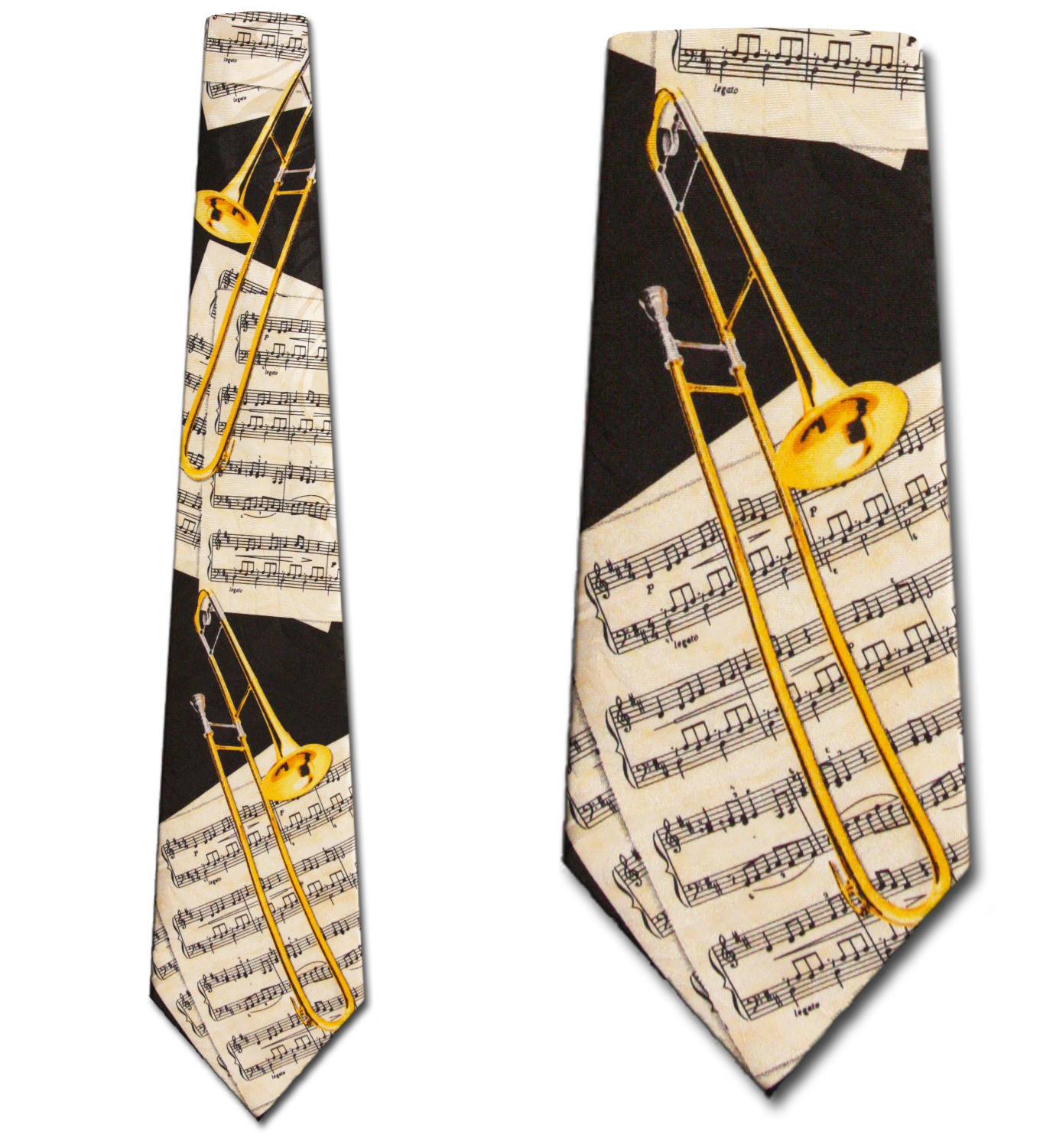 2079-100: Sheet Music Trombone Ties Black Trombones Necktie by Steven Harris
