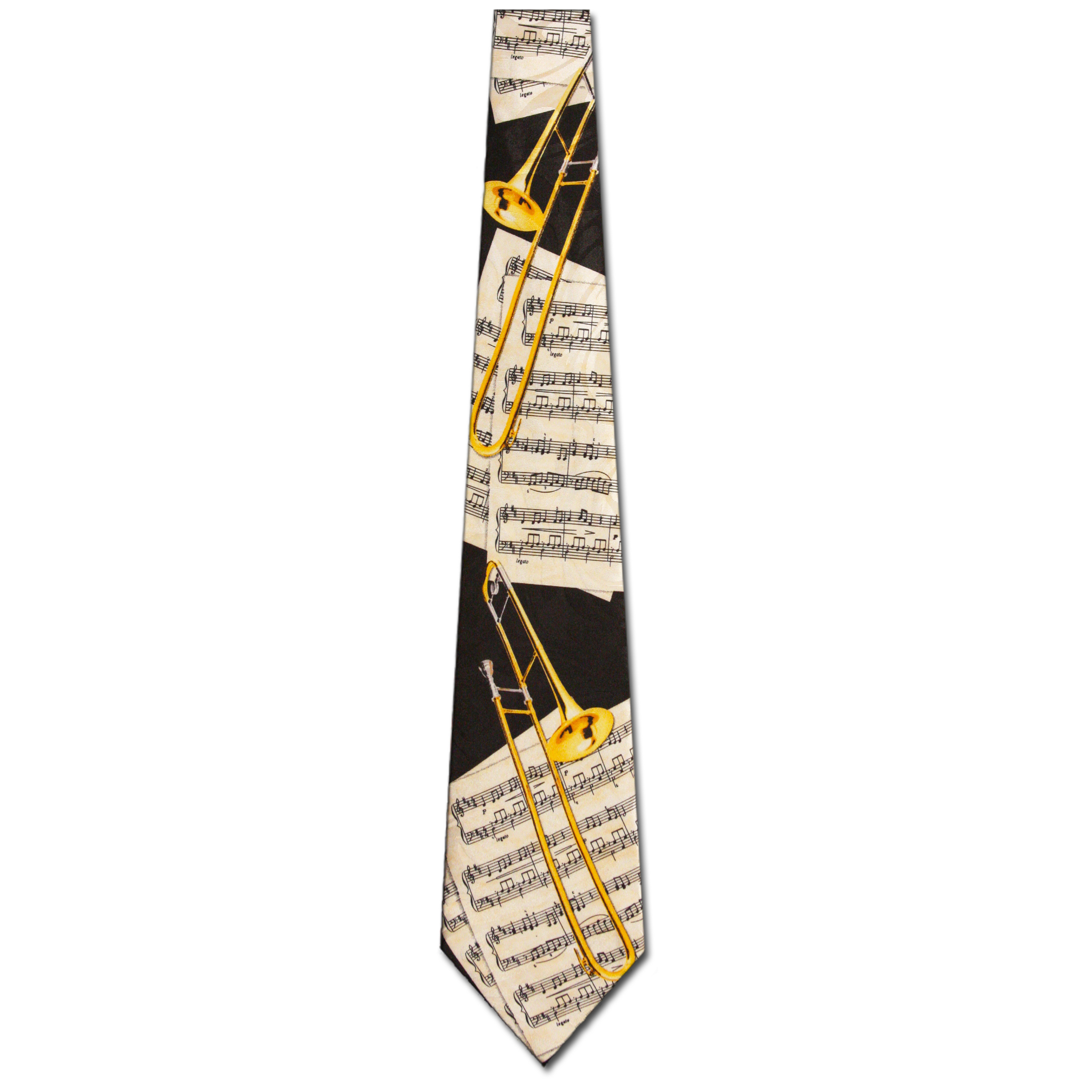 2079-100: Sheet Music Trombone Ties Black Trombones Necktie by Steven Harris at Abcties.com