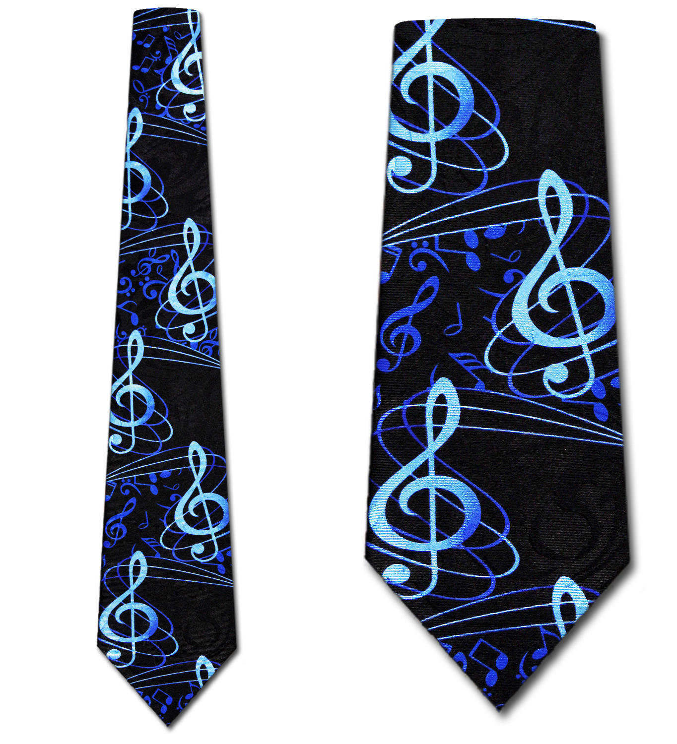 2080-100: Blue Clef Notes Neckties Black Music Notes Ties by Steven Harris