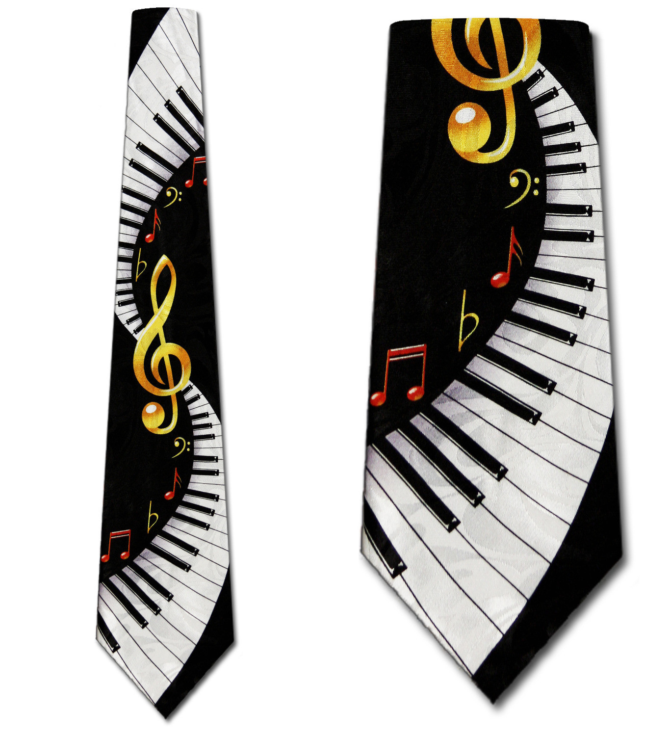 2091-100: Keyboard Swirl Ties Black Music Clef Notes Necktie by Steven Harris