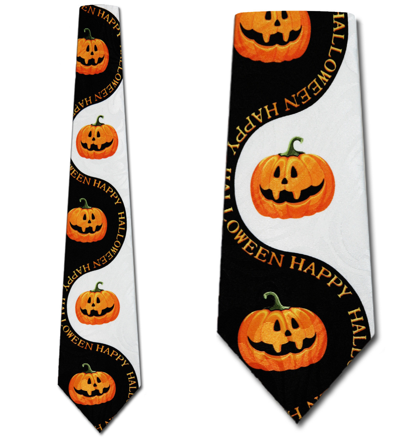 2101-100: Pumpkin Wave Ties Happy Halloween Neckties Black by Steven Harris