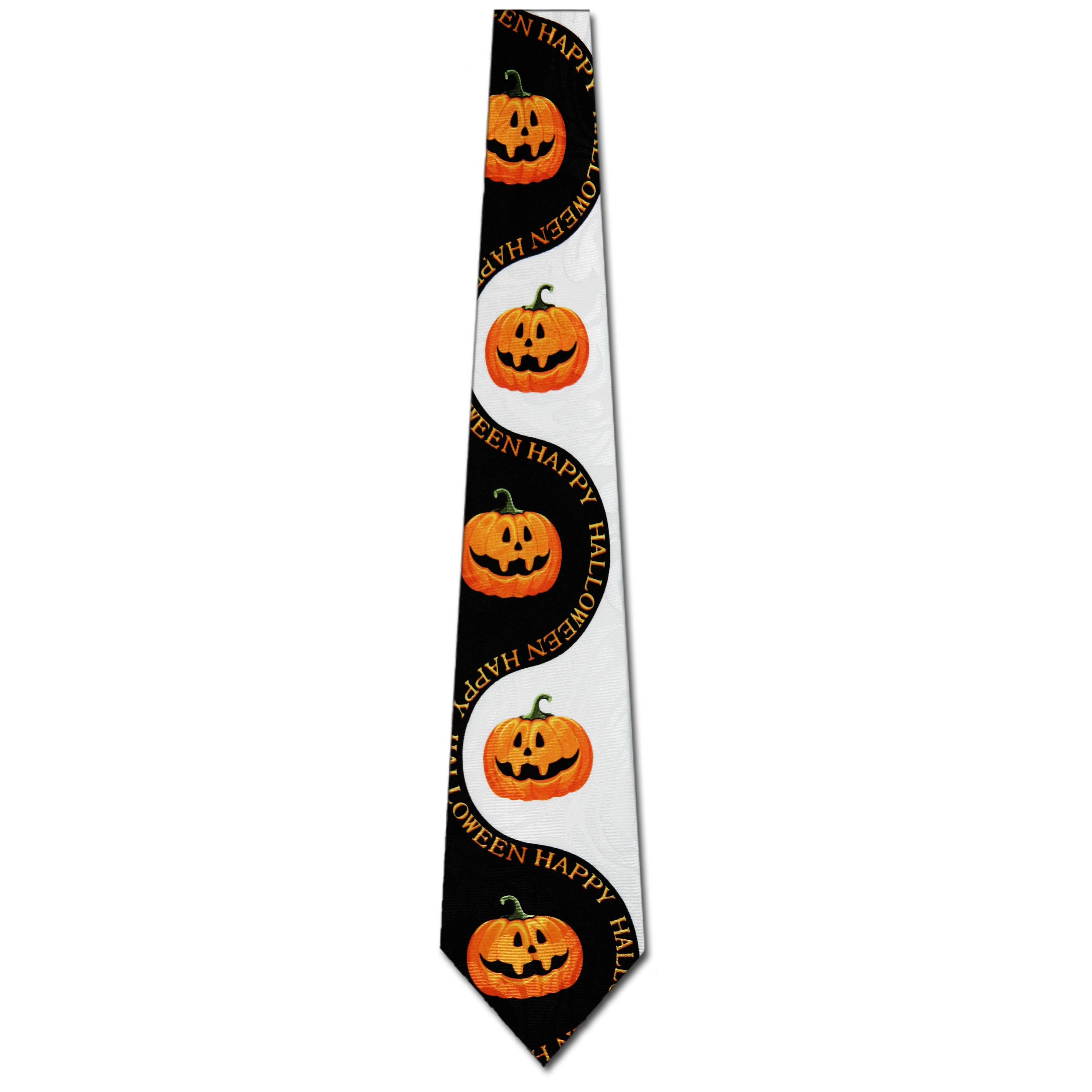 2101-100: Pumpkin Wave Ties Happy Halloween Neckties Black by Steven Harris at Abcties.com