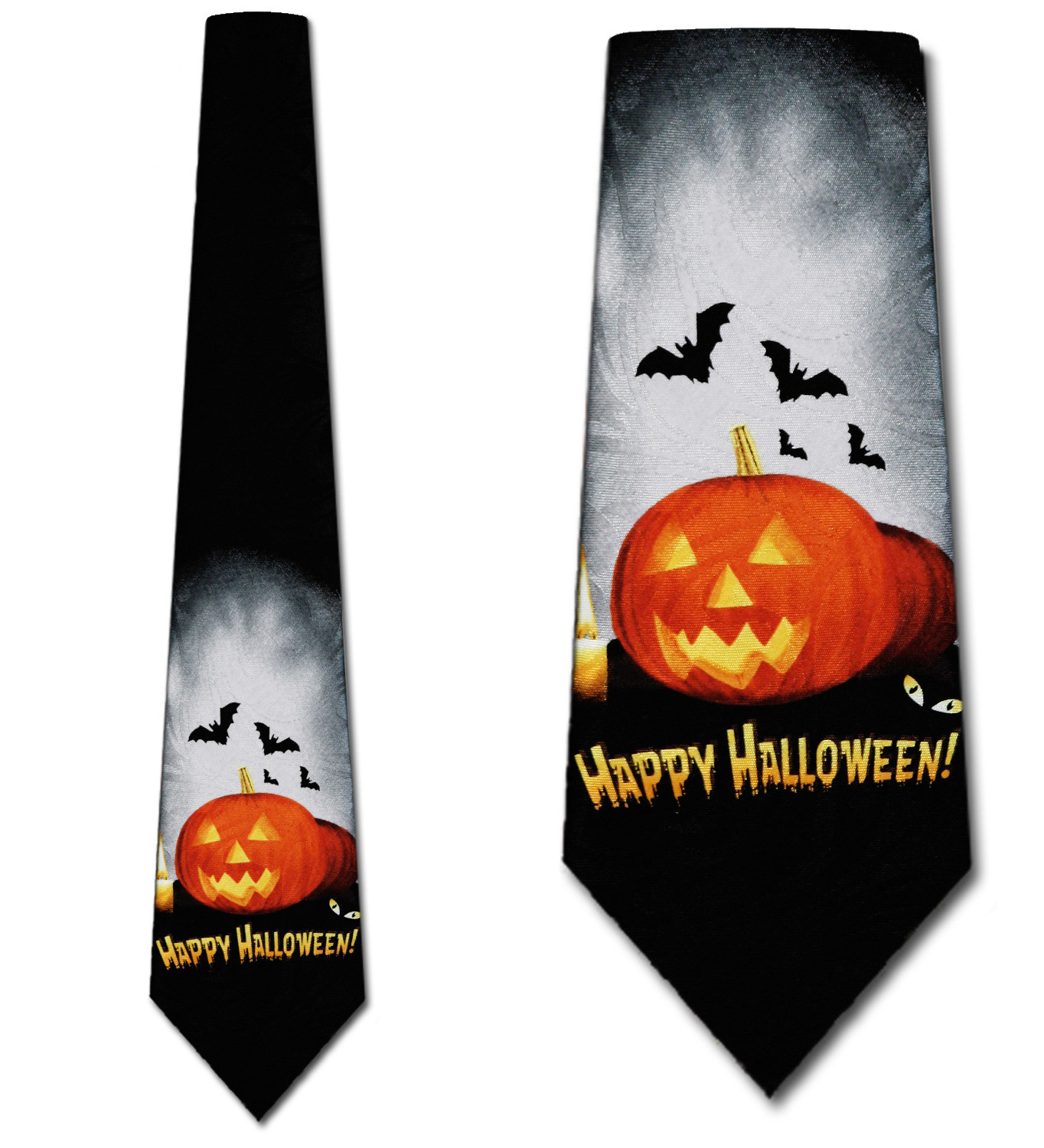 2102-100: Happy Halloween Pumpkins Tie Bats Jack-o-lantern Neckties Black by Steven Harris