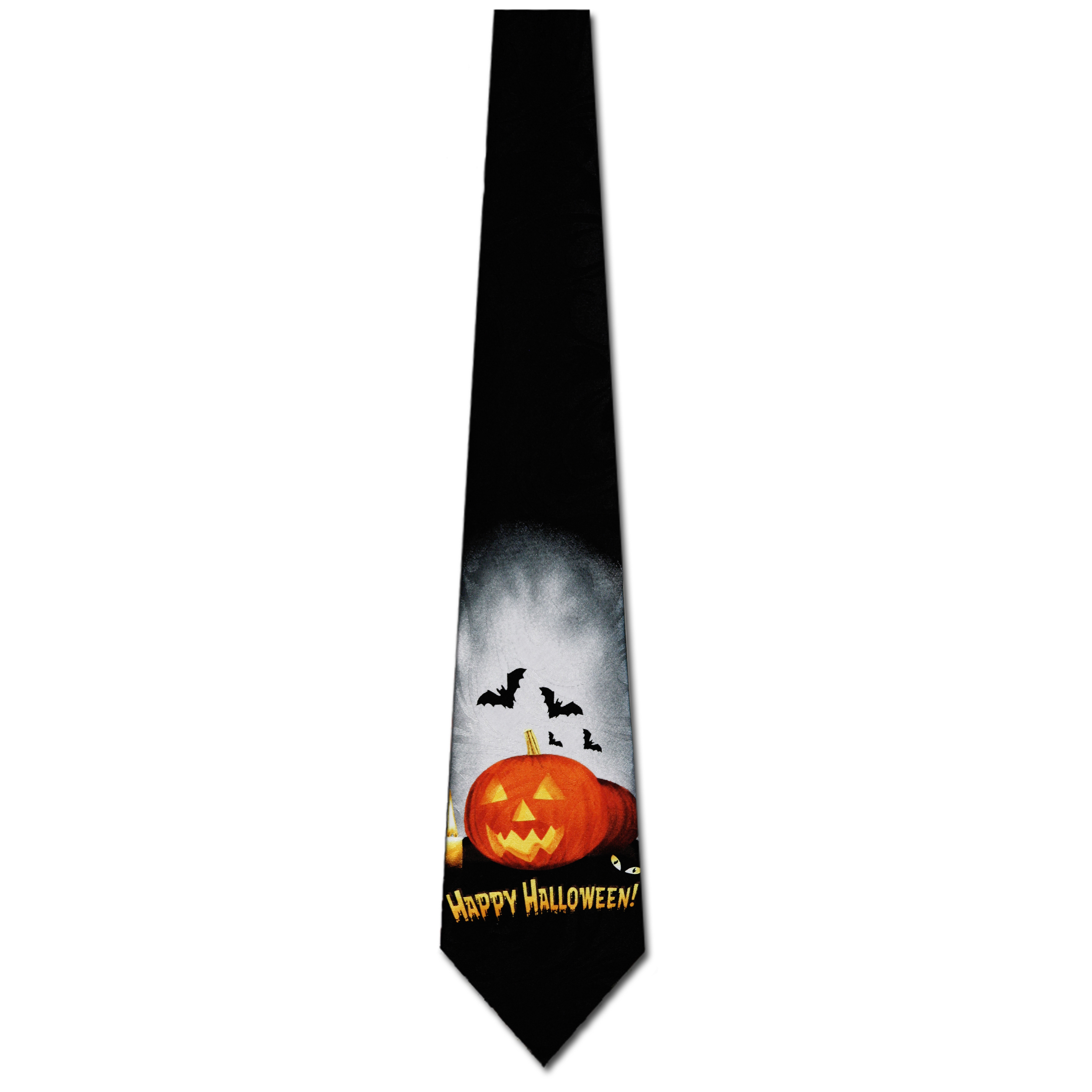2102-100: Happy Halloween Pumpkins Tie Bats Jack-o-lantern Neckties Black by Steven Harris at Abcties.com