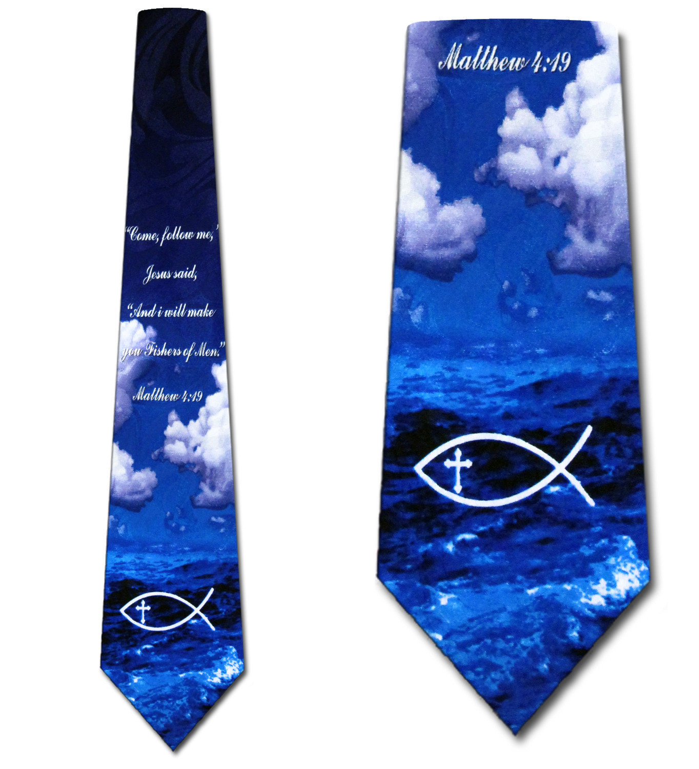 2107-102: Matthew 4 19 Tie Fishers of Men Neckties Navy by Steven Harris