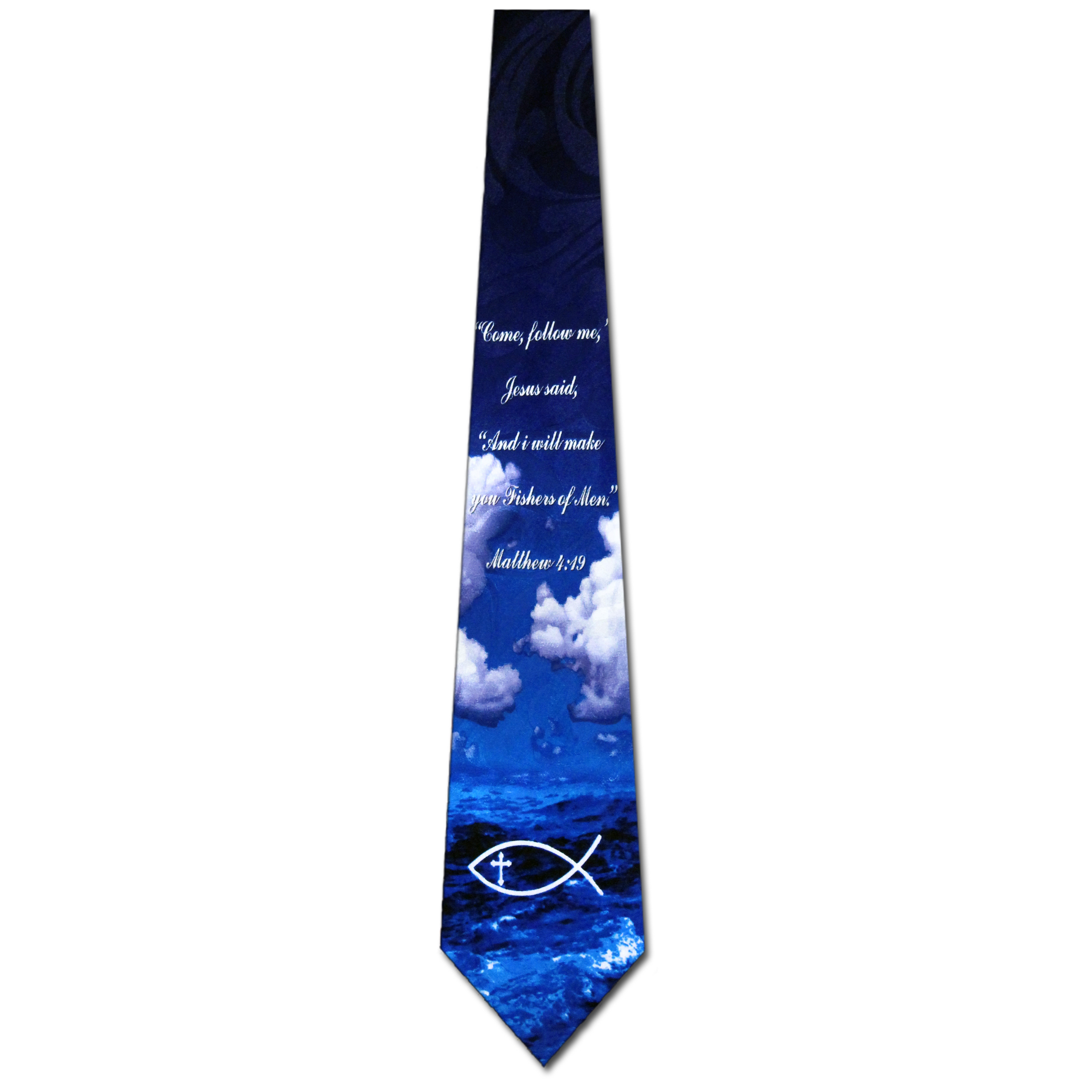 2107-102: Matthew 4 19 Tie Fishers of Men Neckties Navy by Steven Harris at Abcties.com