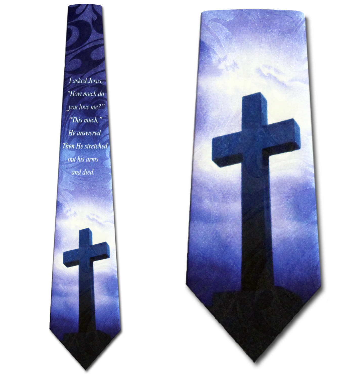 2118-102: How Much Do You Love Me Ties Jesus Cross Cloudy Sky Necktie Navy by Steven Harris
