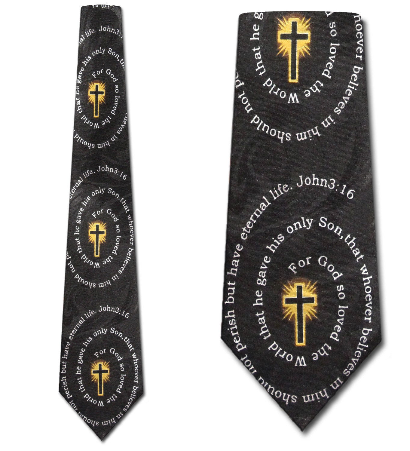 2120-100: John 3 16 Necktie Cross and Spiral Bible Verse Ties Black by Steven Harris