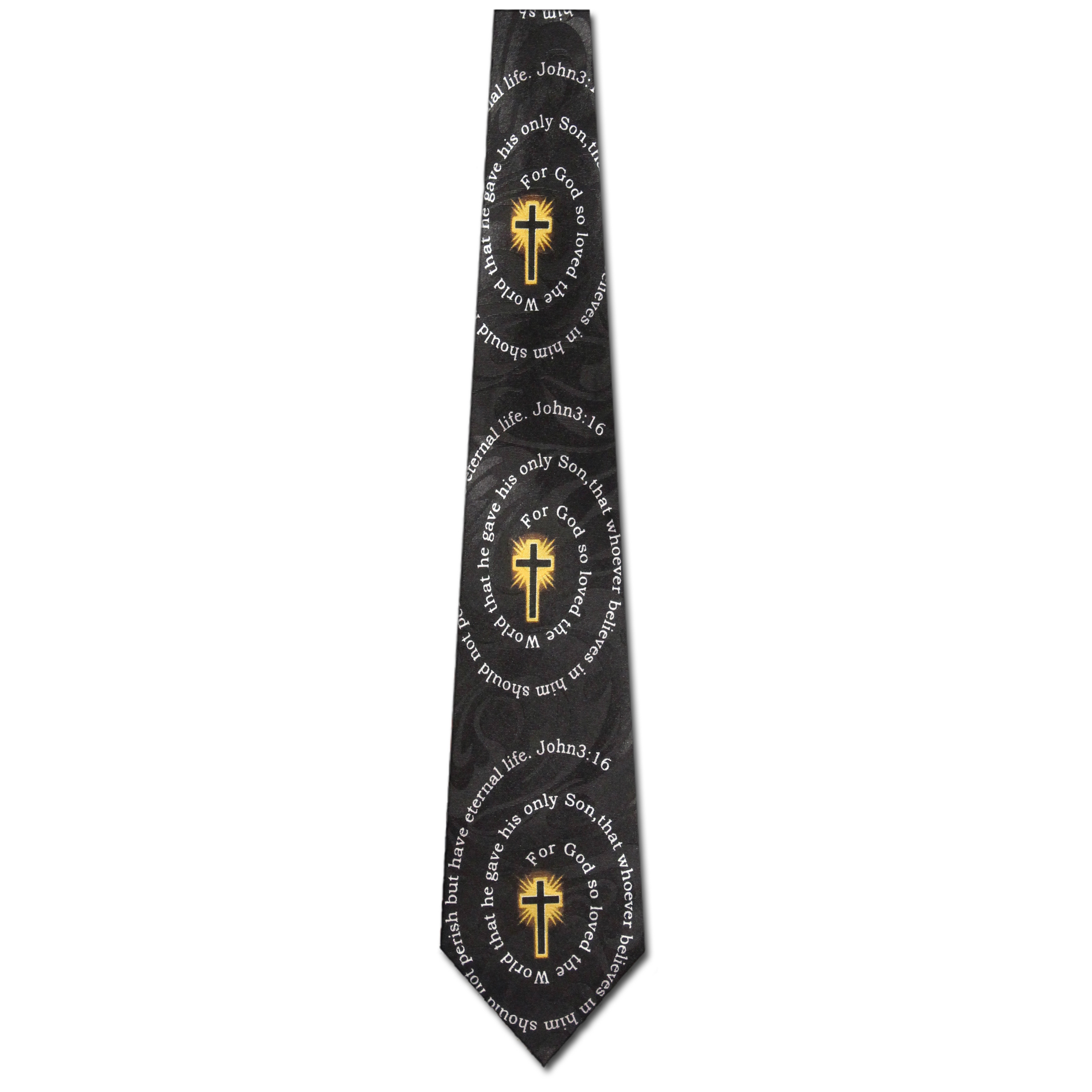 2120-100: John 3 16 Necktie Cross and Spiral Bible Verse Ties Black by Steven Harris at Abcties.com