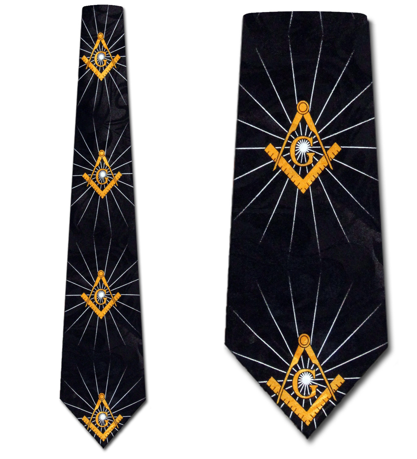2125-100: Mason Burst Ties Black Radiant Compass Square Neckties by Steven Harris