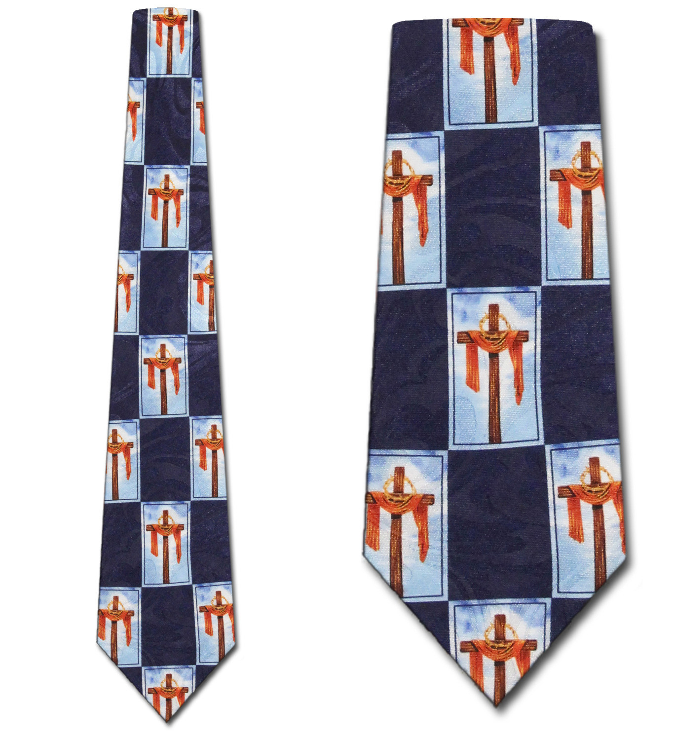 2128-102: Checkered Crosses Tie Religious Neckties Navy by Steven Harris