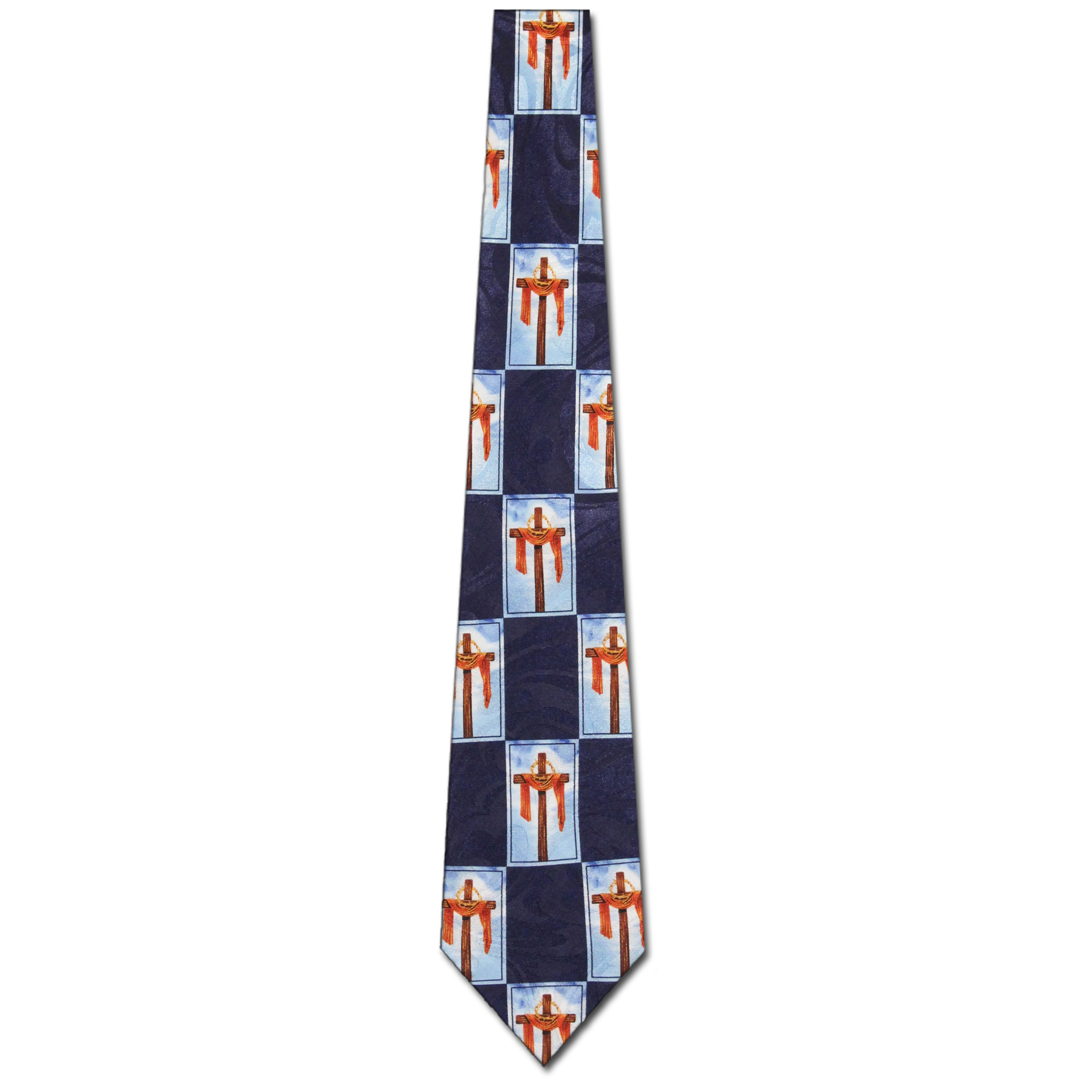2128-102: Checkered Crosses Tie Religious Neckties Navy by Steven Harris at Abcties.com