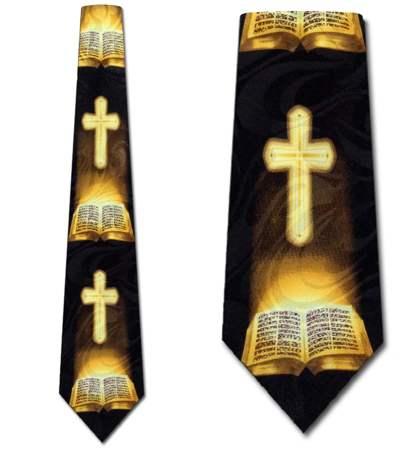 2129-100: Glowing Bible and Crosses Tie Religious Neckties Black by Steven Harris