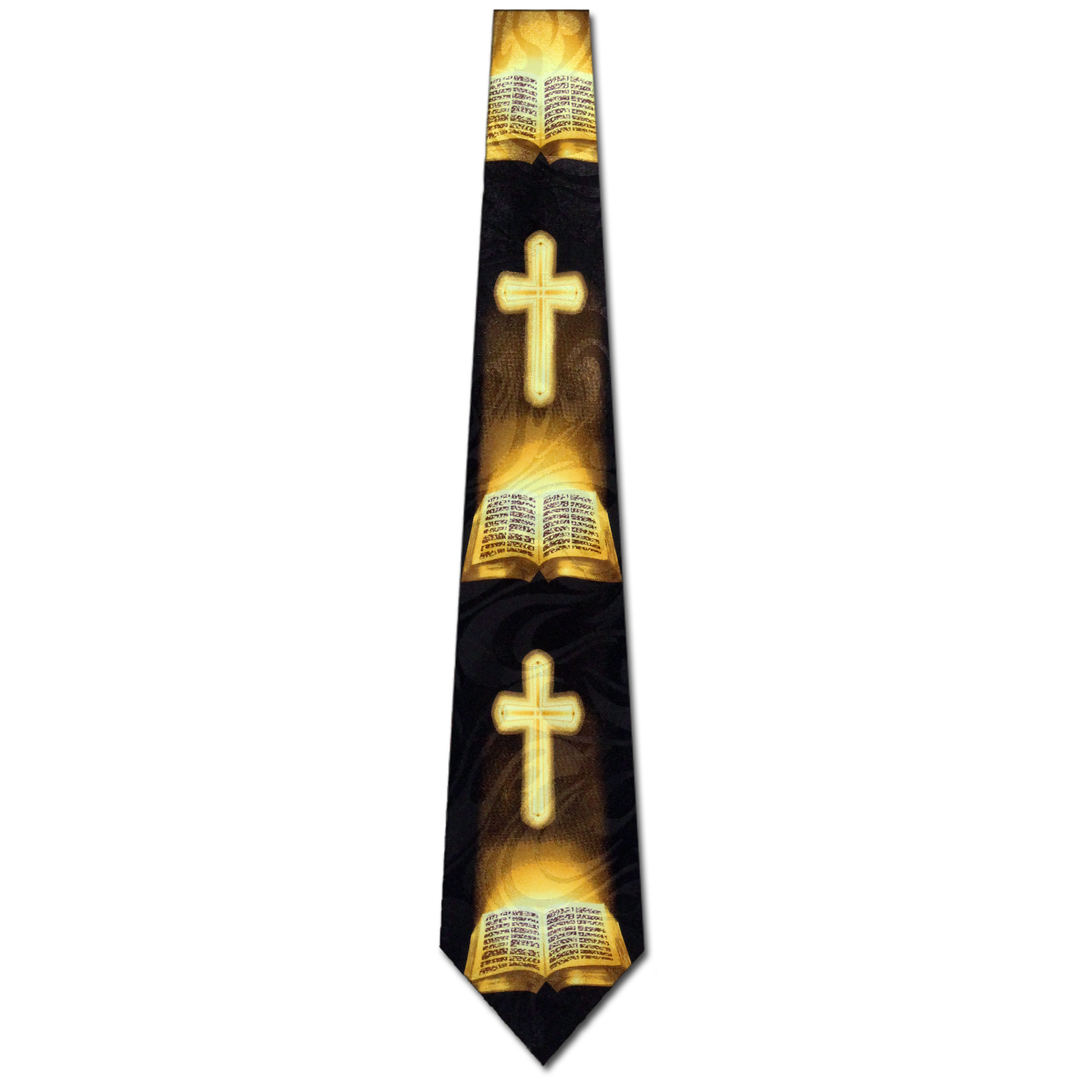 2129-100: Glowing Bible and Crosses Tie Religious Neckties Black by Steven Harris at Abcties.com