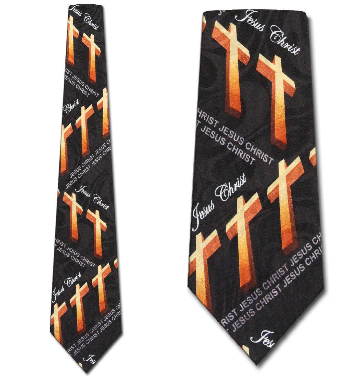 2131-100: Jesus Christ Diagonal Cross Ties Religious Neckties Black by Steven Harris