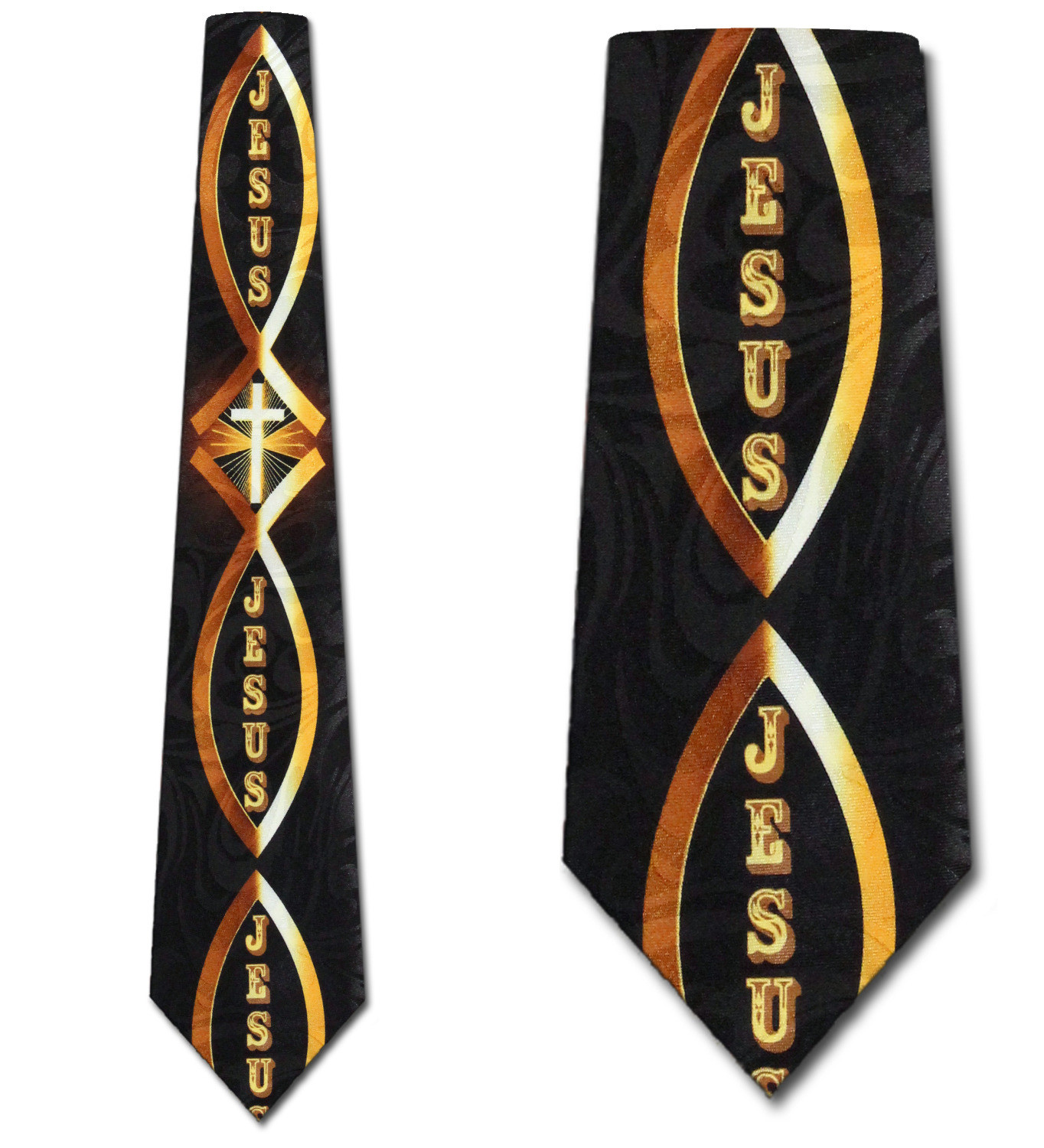 2133-100: Jesus Cross Fish Ichthys Necktie Religious Ties Black by Steven Harris