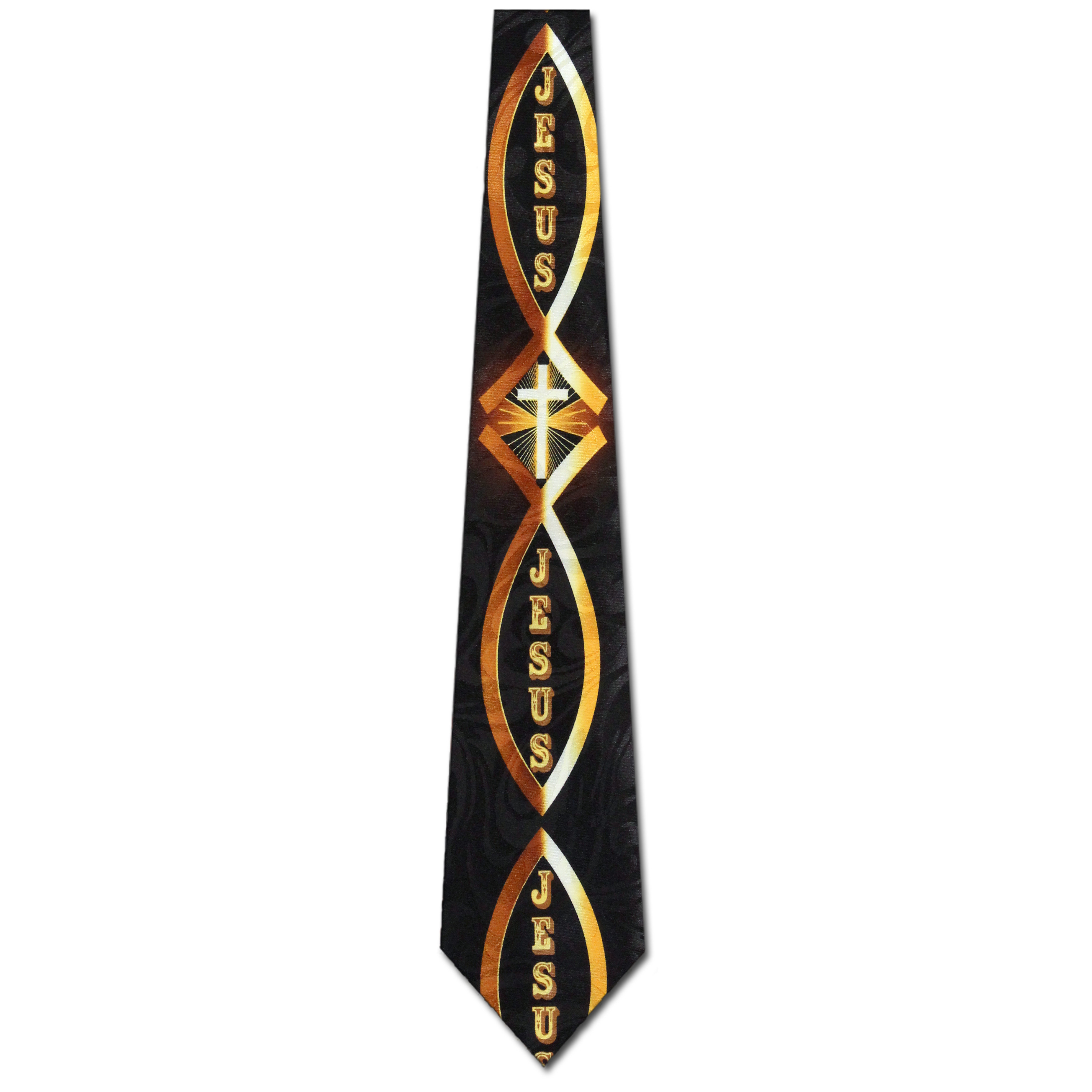 2133-100: Jesus Cross Fish Ichthys Necktie Religious Ties Black by Steven Harris at Abcties.com