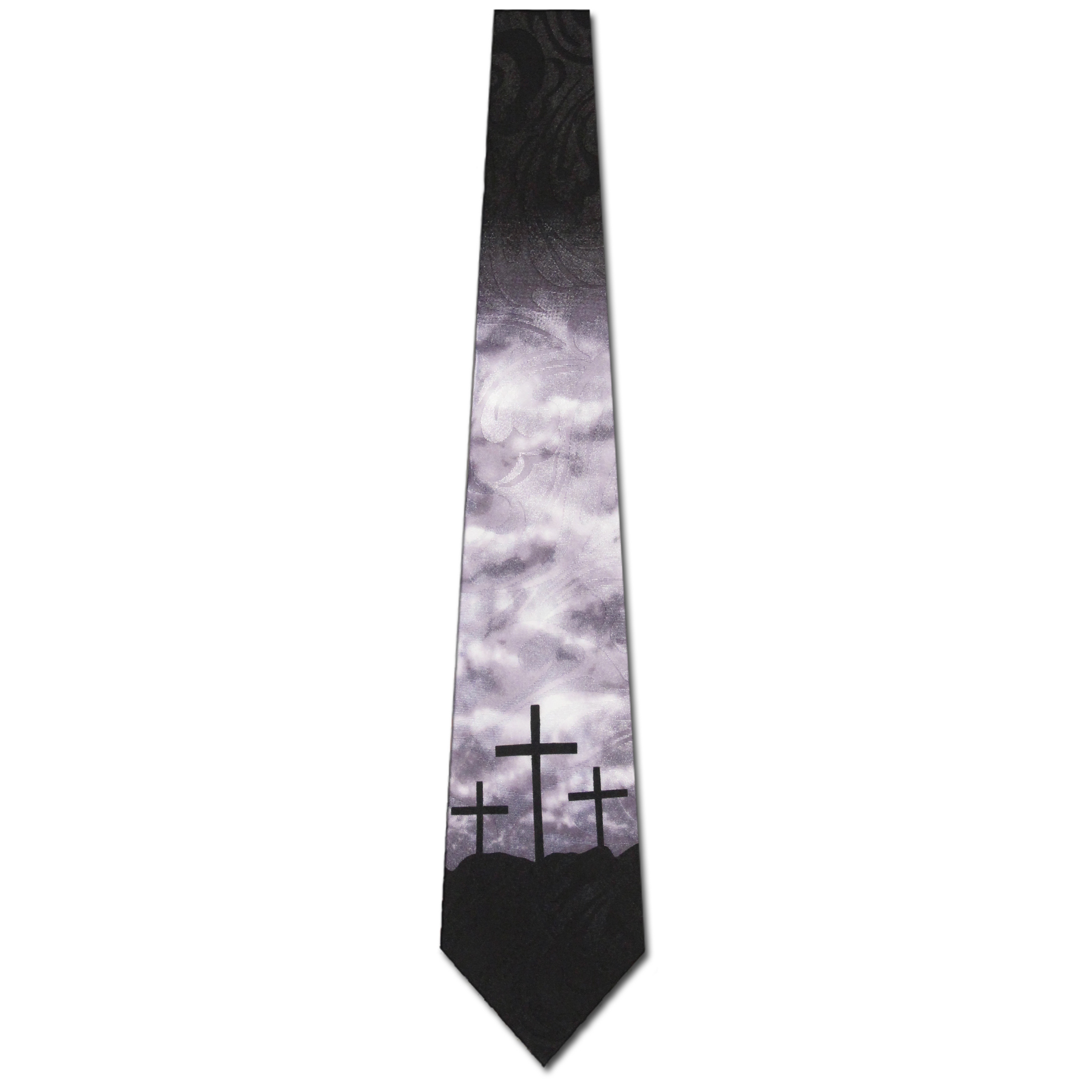 2140-100: Cloudy Three Crosses Ties Religion Neckties Black by Steven Harris at Abcties.com