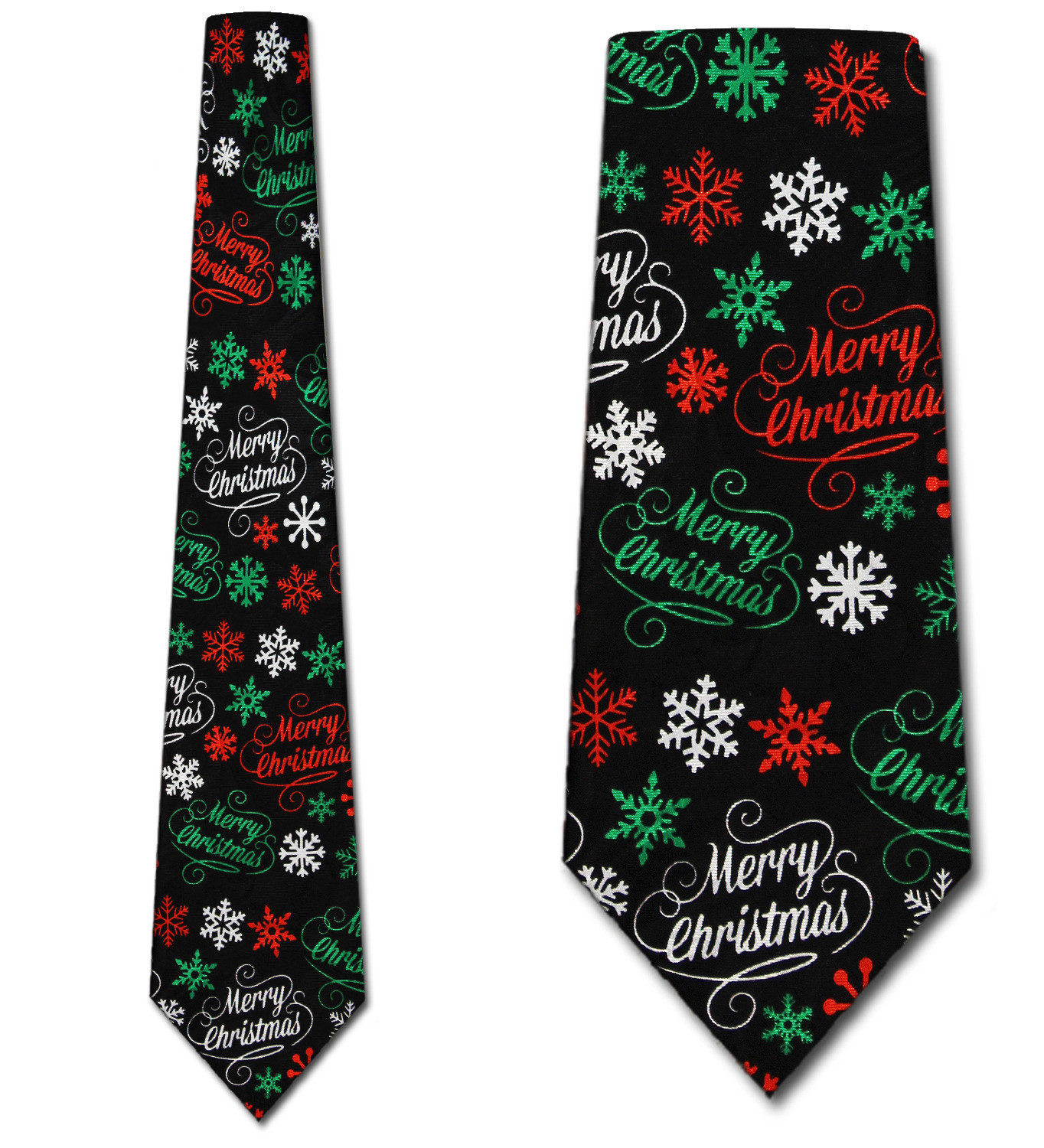 2152-100: Merry Christmas Ties Snowflakes Necktie Black by Steven Harris