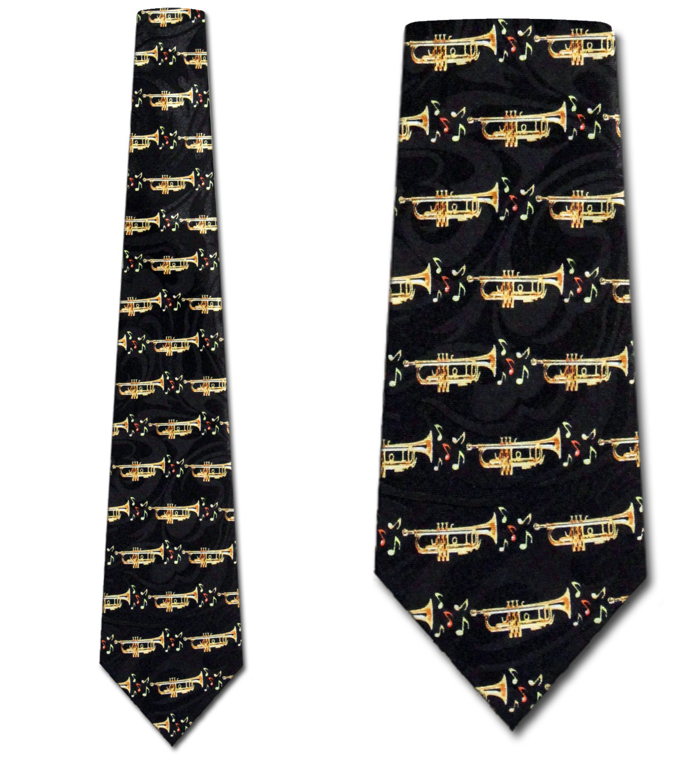 2156-100: Trumpet Notes Tie Music Notes with Trumpets Neckties by Steven Harris