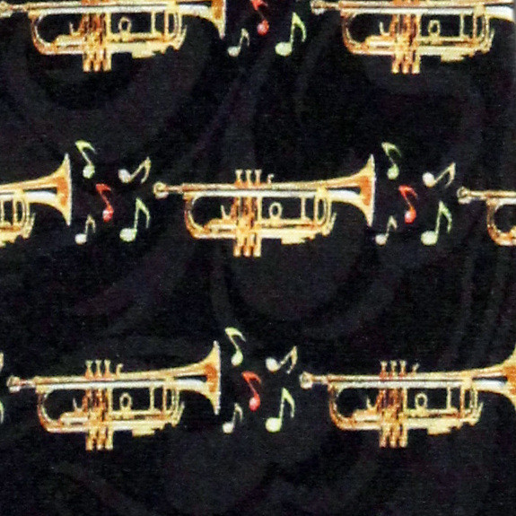 2156-100: Trumpet Notes Tie Music Notes with Trumpets Neckties by Steven Harris