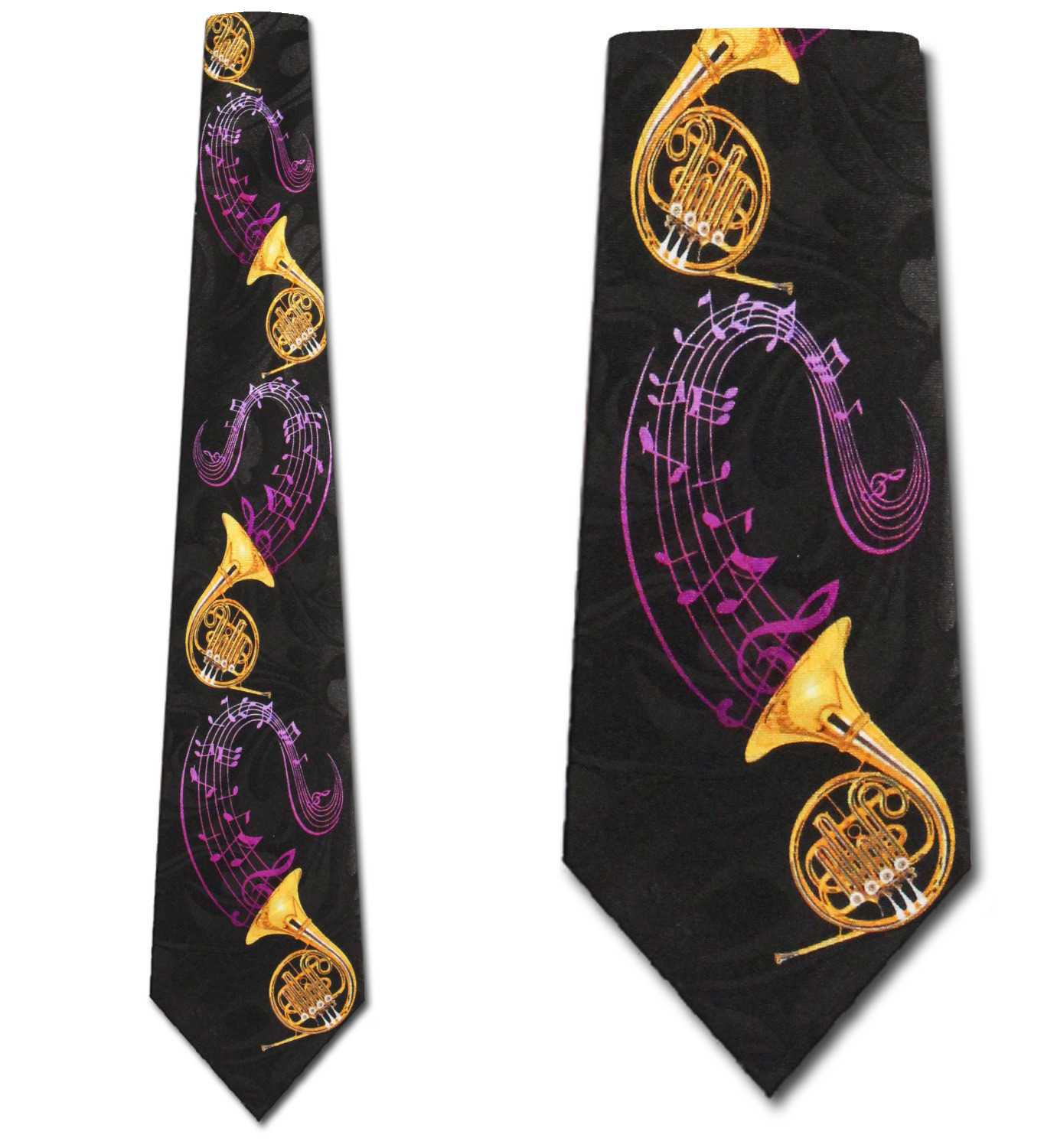 2165-100: French Horns Tie Swirling Notes Neckties by Steven Harris
