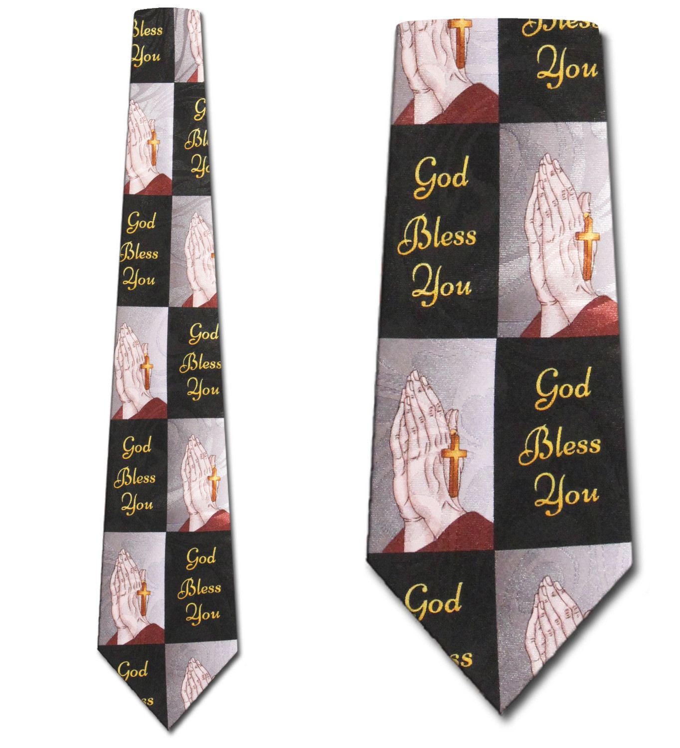 2185-100: God Bless You Ties Checkered Inspirational Prayer Neckties Black by Steven Harris
