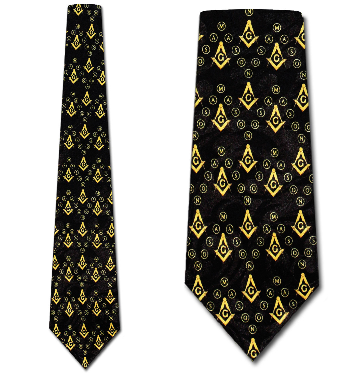 2207-100: Masons Allover Logo Ties Repeat Black Mason Necktie by Steven Harris
