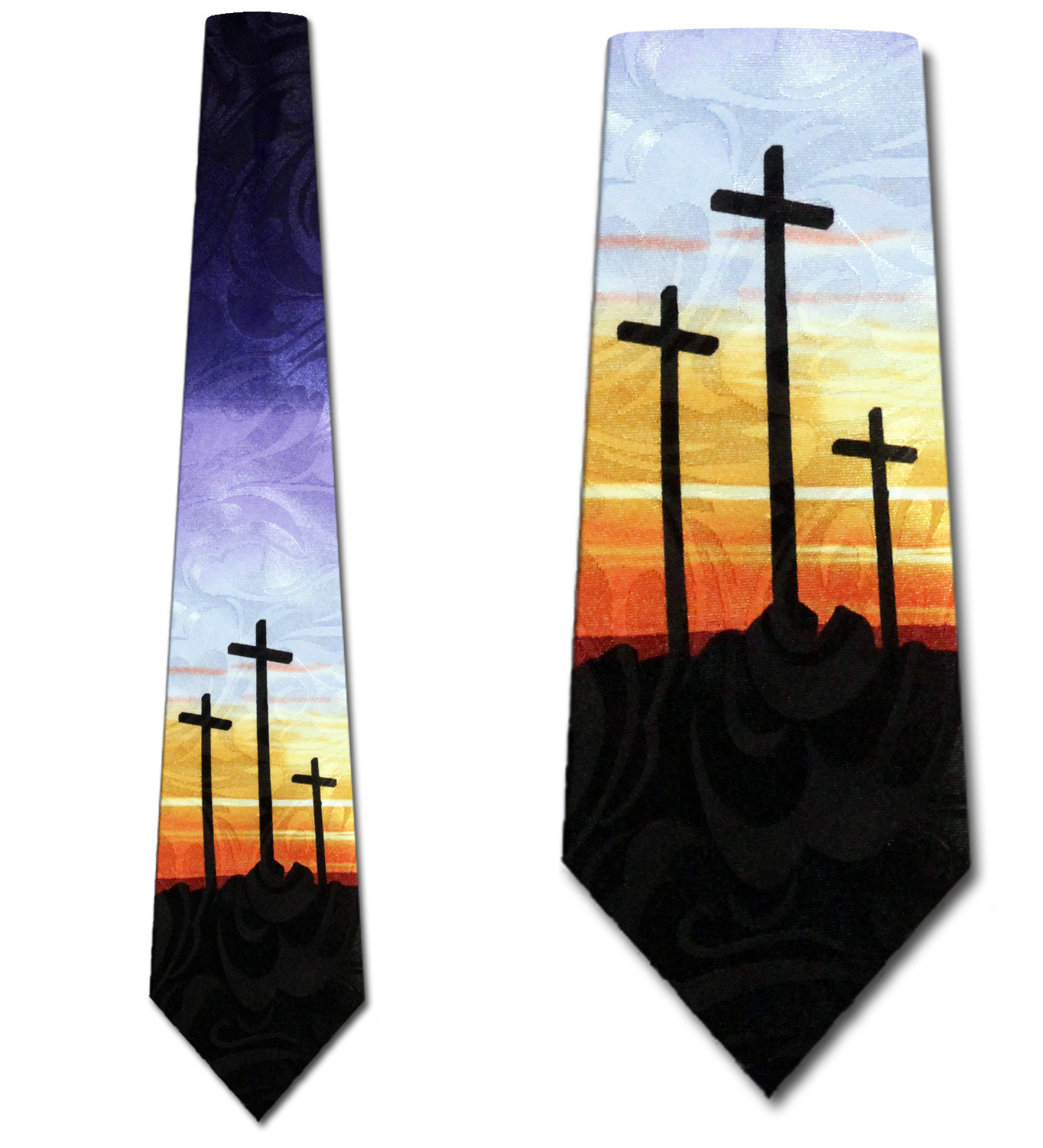 2228-100: Three Crosses at Sunset Tie Christian Neckties Black by Steven Harris