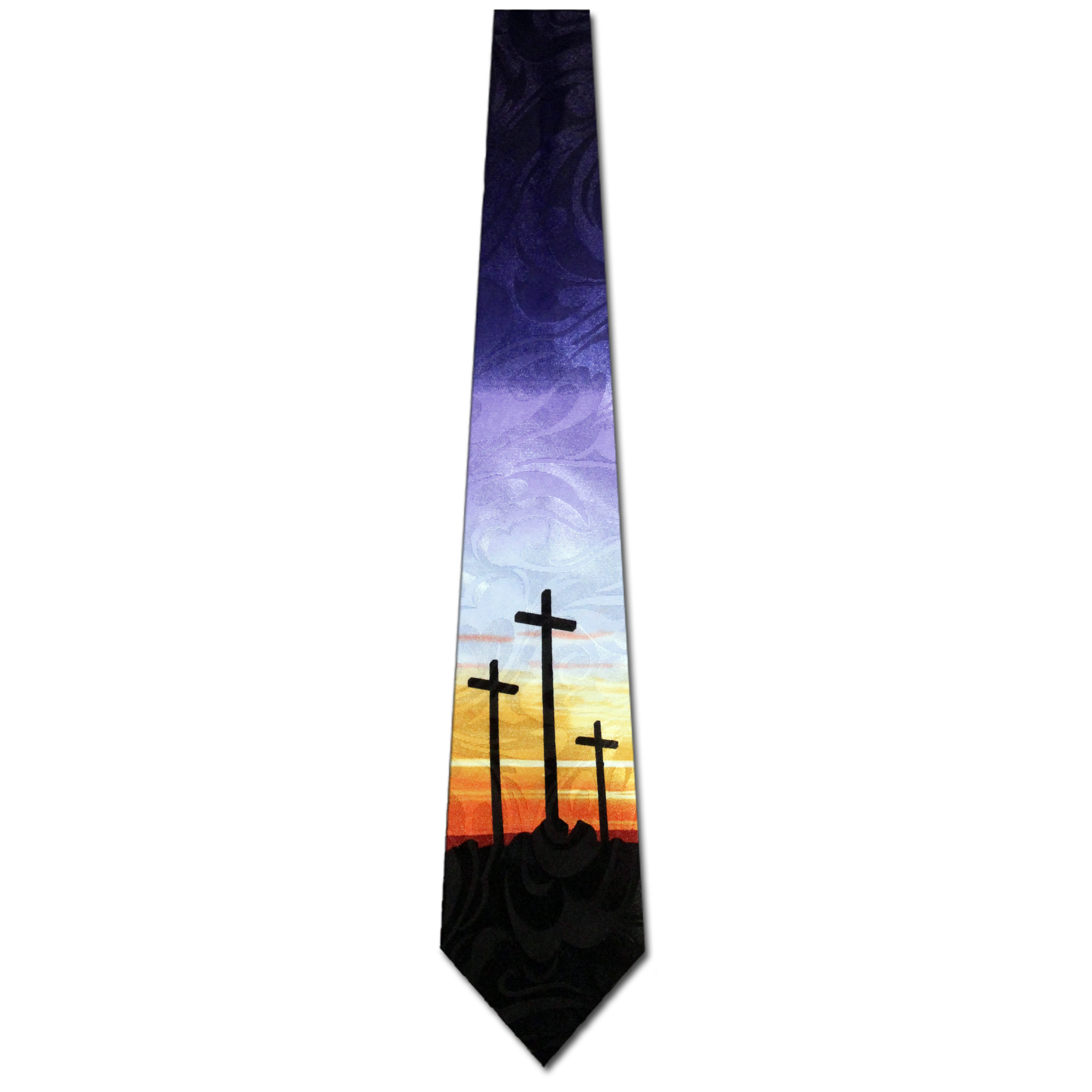 2228-100: Three Crosses at Sunset Tie Christian Neckties Black by Steven Harris at Abcties.com