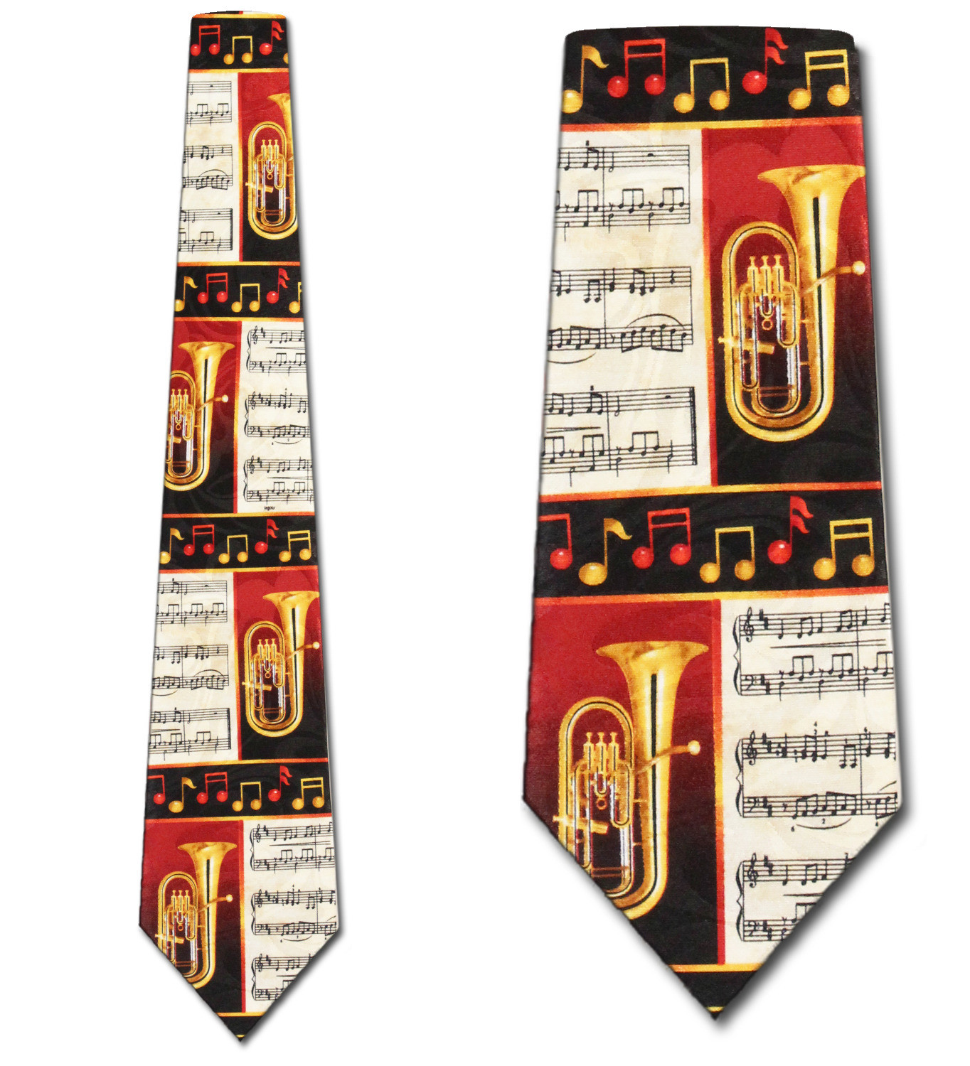 2233-100: Tuba Sheet Music Necktie Red White Musical Note Ties by Steven Harris