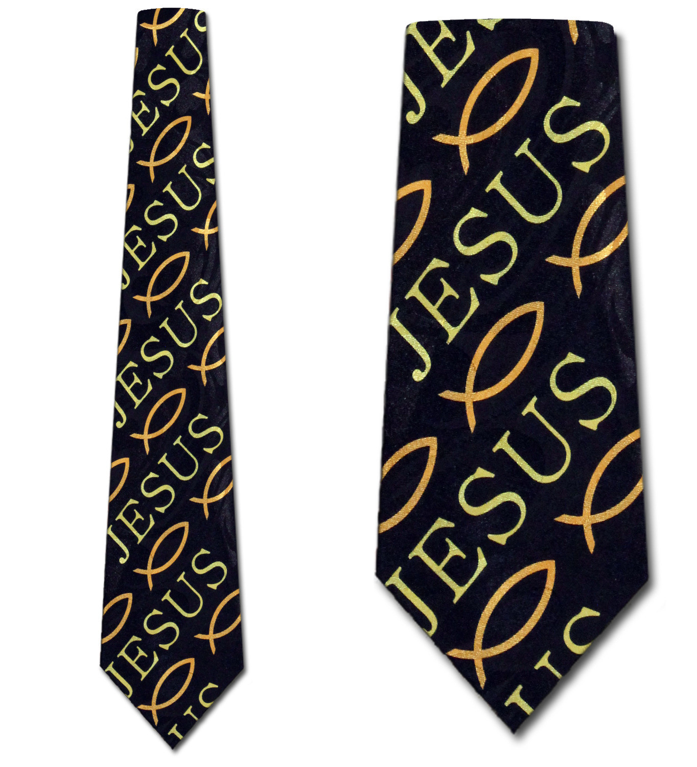 2247-100: Diagonal Jesus Fish Stripe Ties Neckties Black by Steven Harris